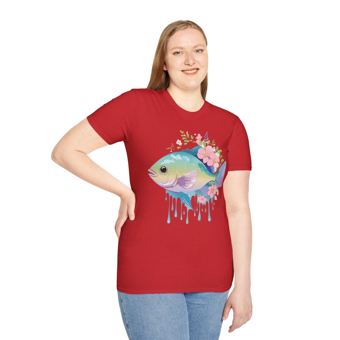 Fish Art Graphic Tee Unisex Gildan Softstyle 64000 100 Percent Ring Spun Cotton Comfortable Tee