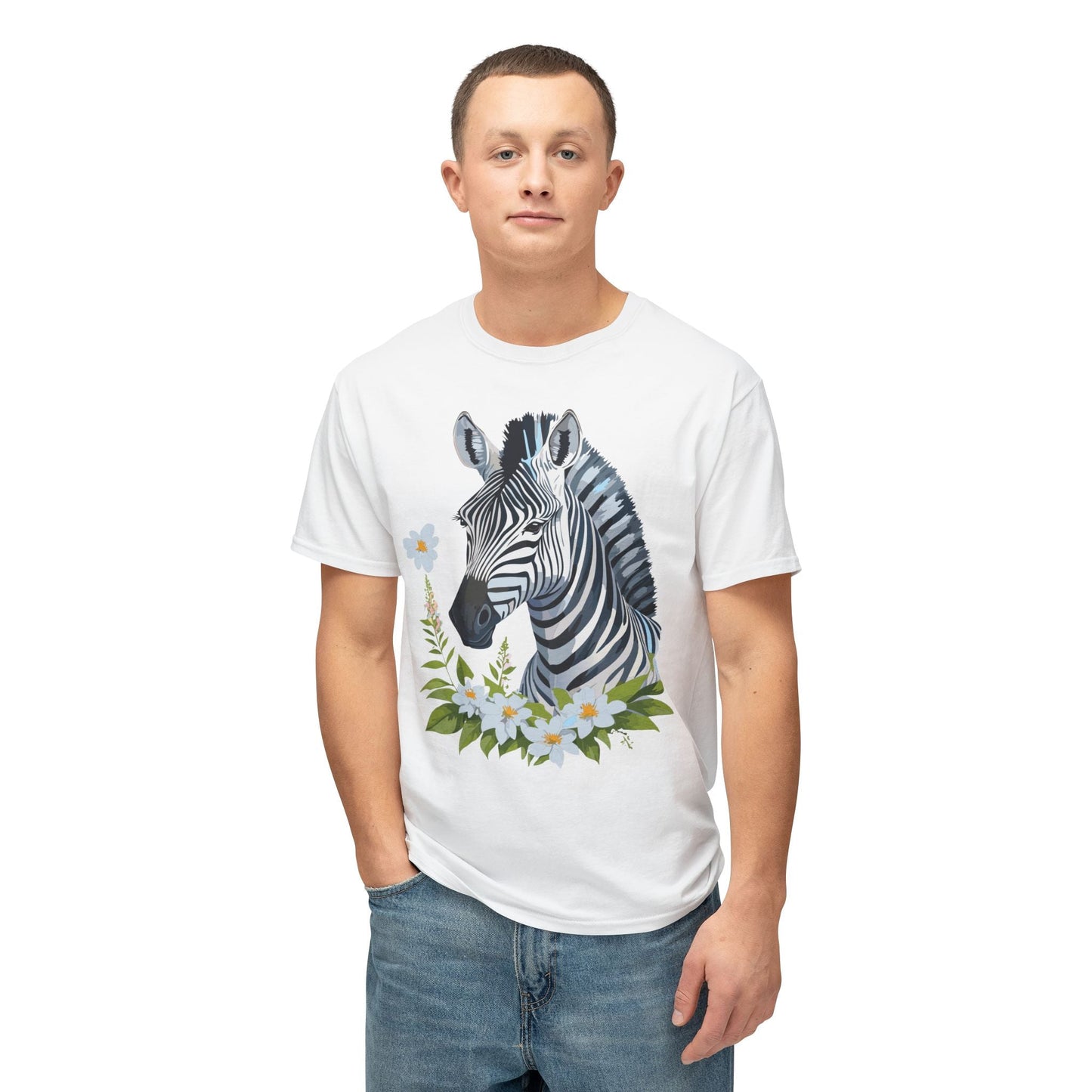 Unisex Zebra Art Print T Shirt 100% Cotton Vintage Floral Tee Made in USA Premium Graphic Tee