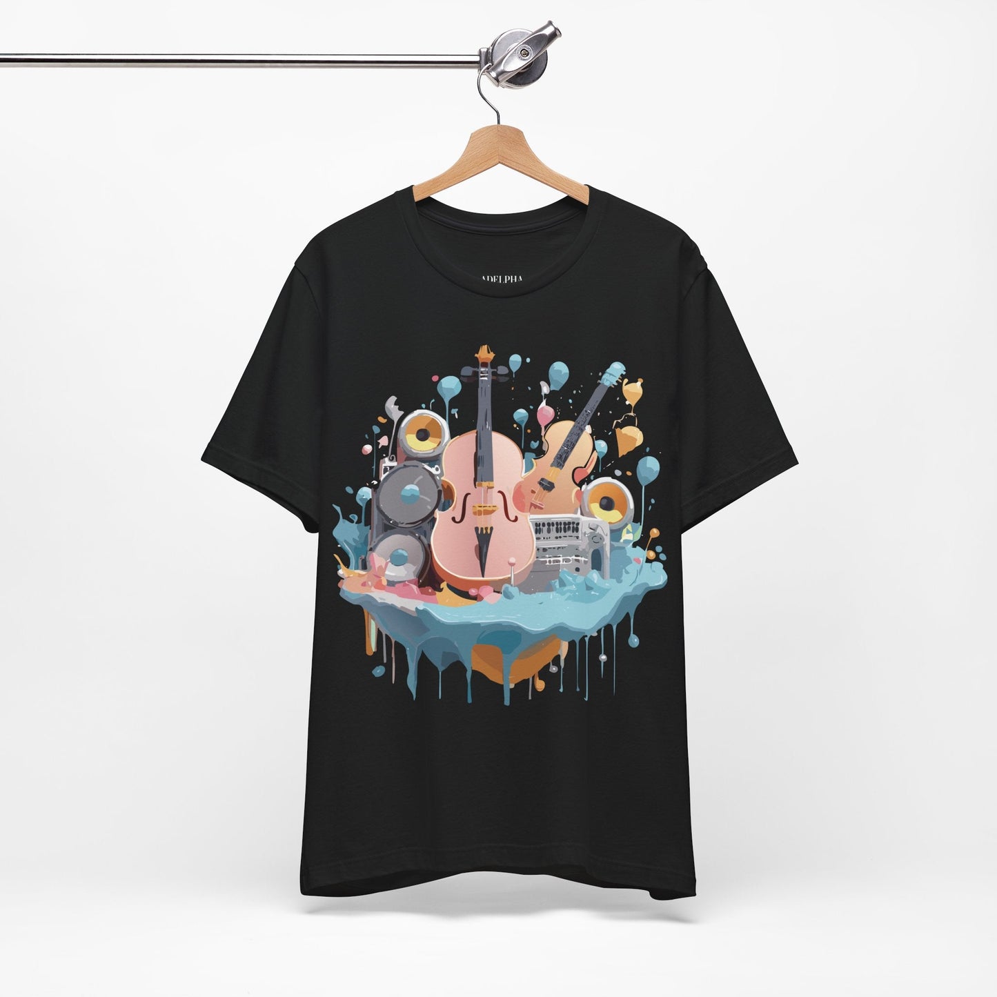 Music Graphic Unisex 100 Cotton Vintage Art with Musical Elements Tee 90