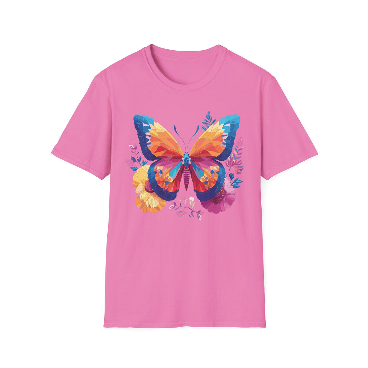 Colorful Geometric Butterfly T-Shirt | Rainbow Floral Wings Graphic Tee Unisex 100 Cotton Gildan T-Shirt