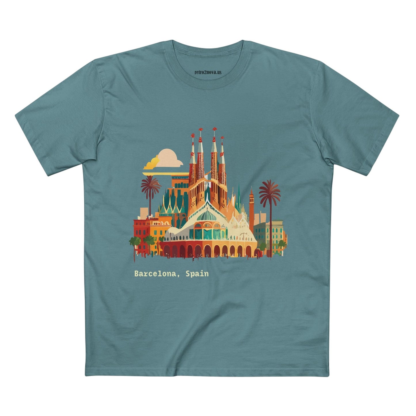 Barcelona Travel Shirt Unisex Premium Cotton Tee With Retro Artwork From Retro2Nova Collection TT7