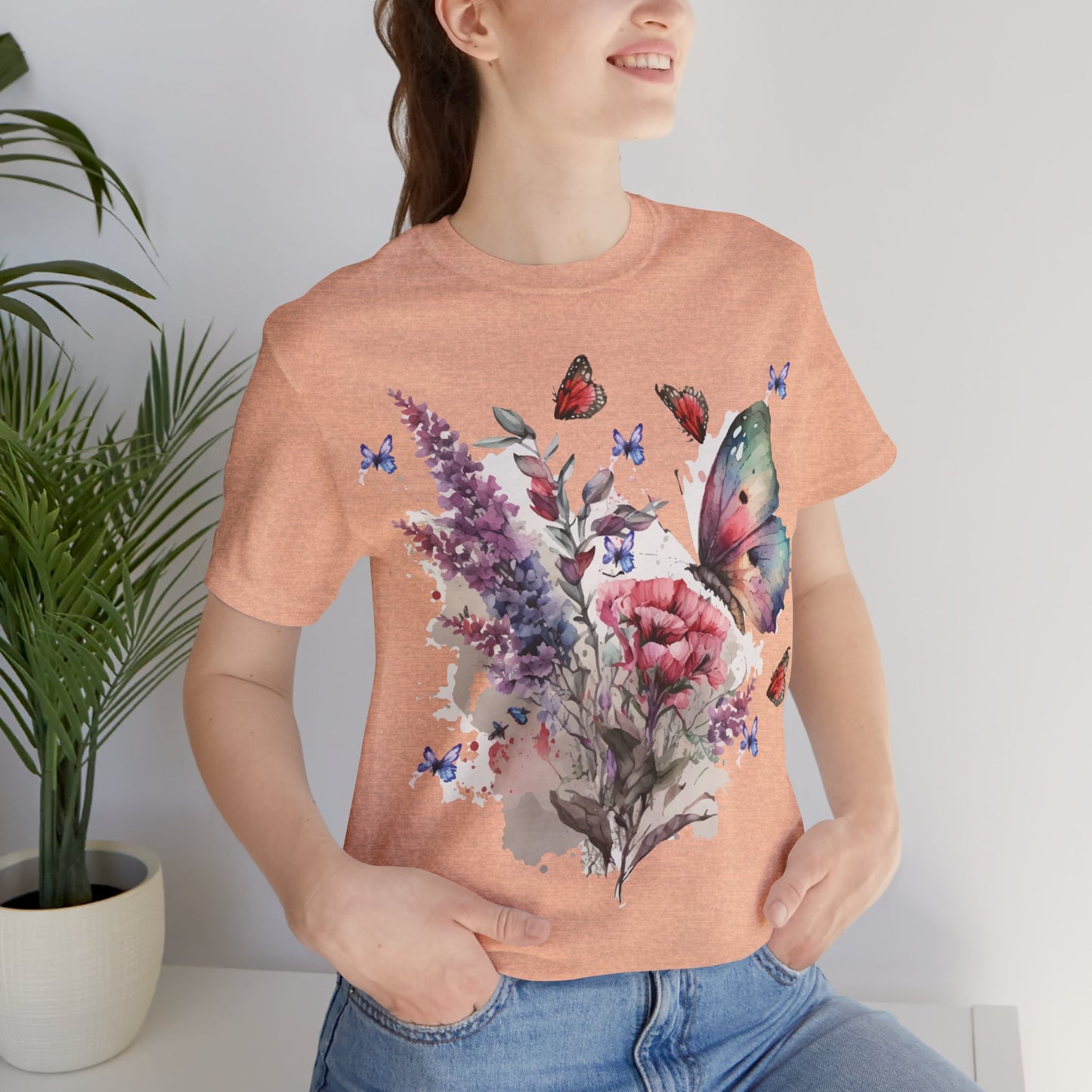 Cotton Tee Shirt with Butterfly Prints