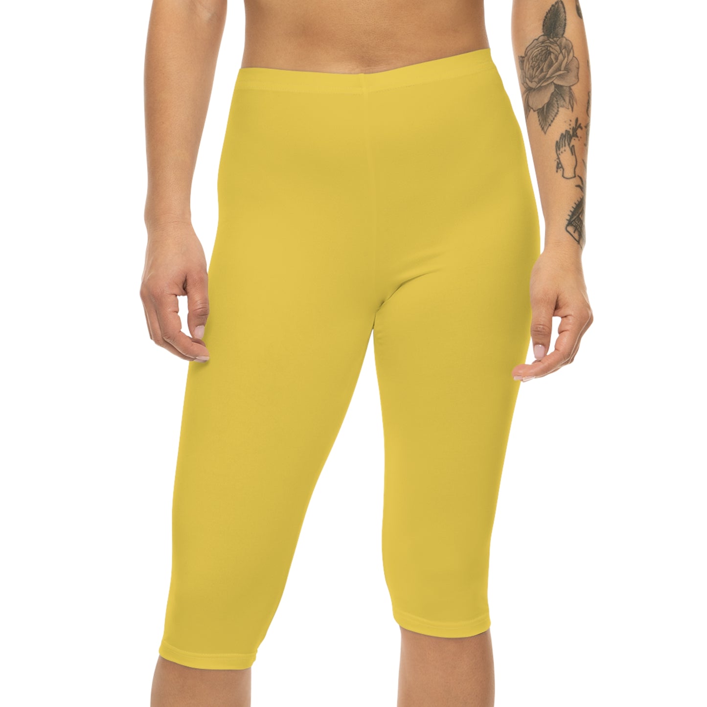 Yellow Gold Color Women's Brushed Suede Poly Span Casual Capri Leggings XS-2XL