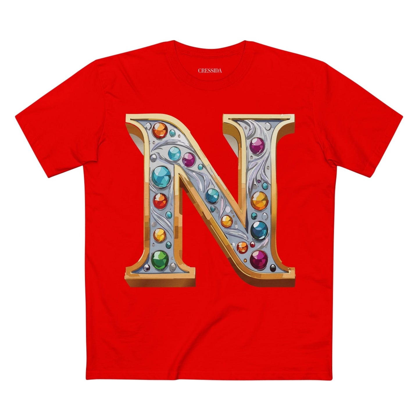 Letter N Graphic Design Tee Unisex 100 Cotton With Antique Gold Letters Artwork T-Shirt