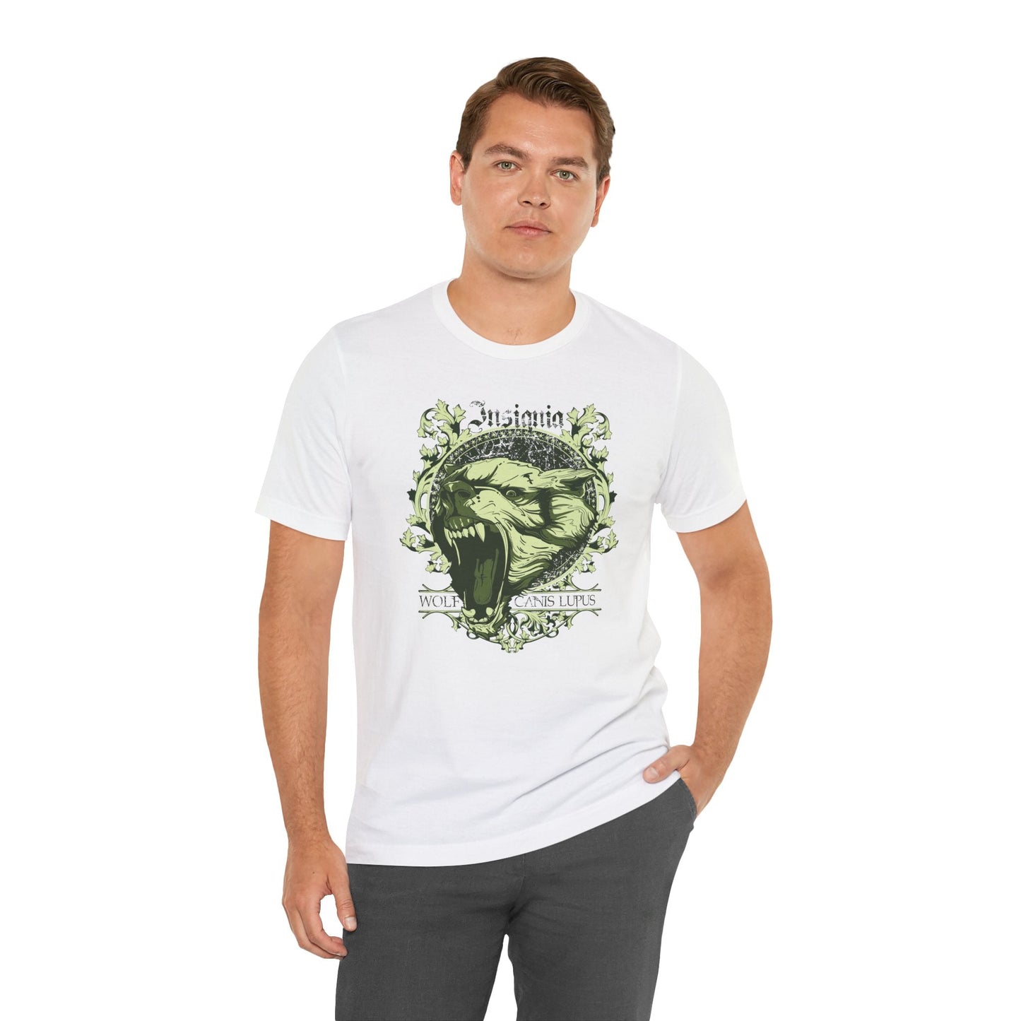 Howling Wolf Skull Tee Gothic Vintage Crest, Green Graphic Shirt Art-54