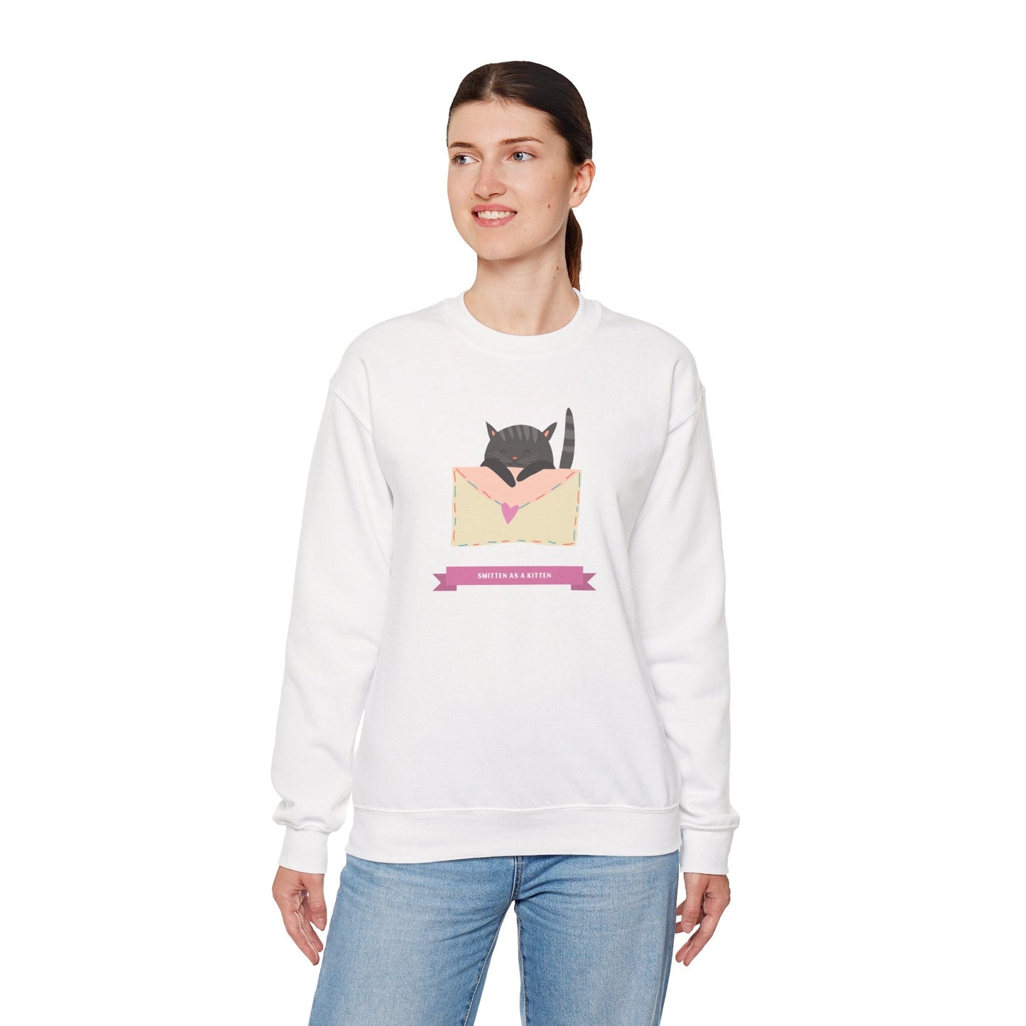 Cat Heart Sweatshirt Love For Cat Lovers Unisex Crewneck Fifty Fifty Cotton Poly Blend Gildan 18000