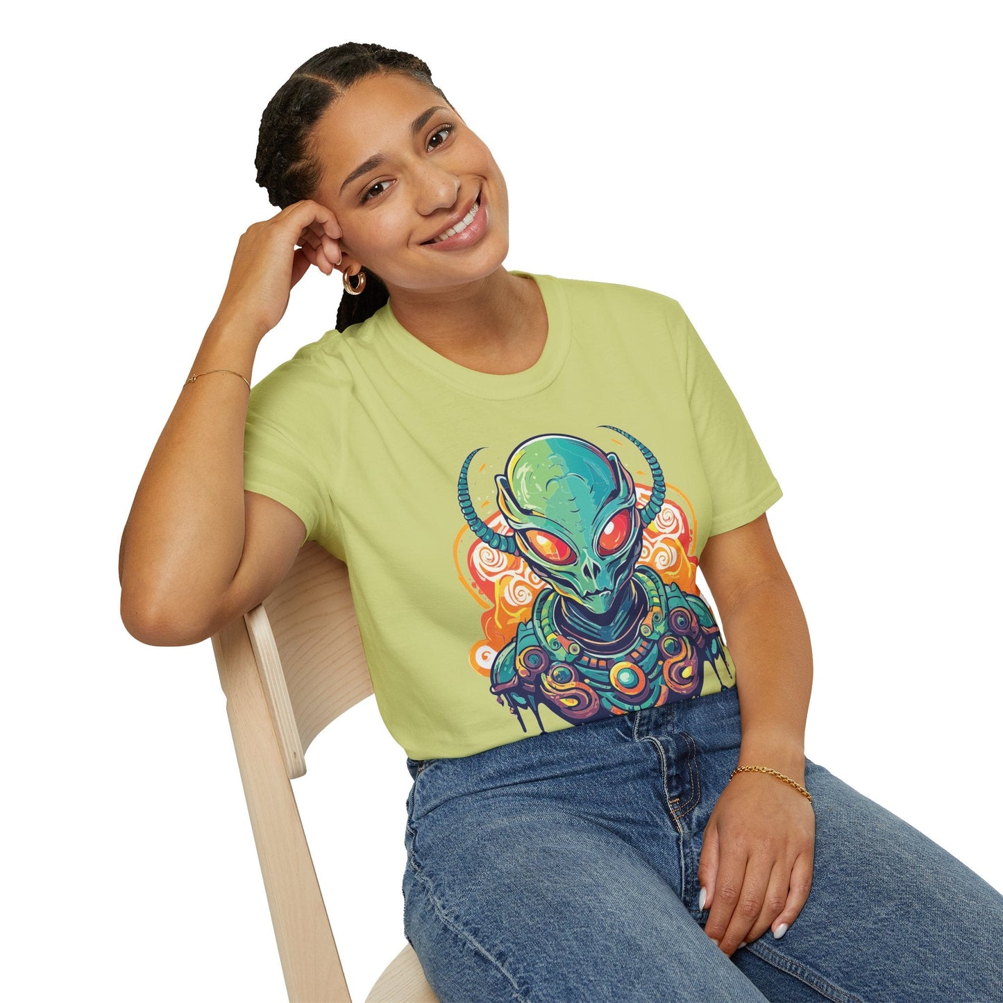 Cosmos Alien T Shirt Unisex Softstyle Cotton Tee With Space Artwork Graphic Design