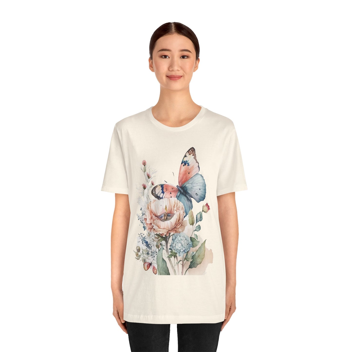 Cotton Tee Shirt with Butterfly Prints