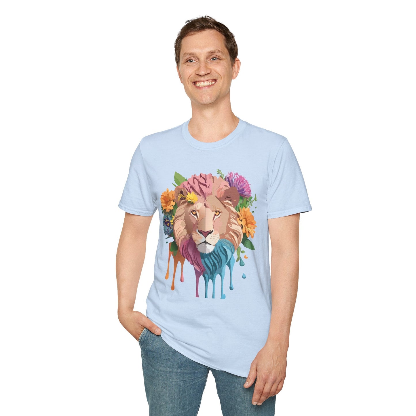 Floral Lion Shirt Unisex Tee Animal Print Gildan Softstyle 64000