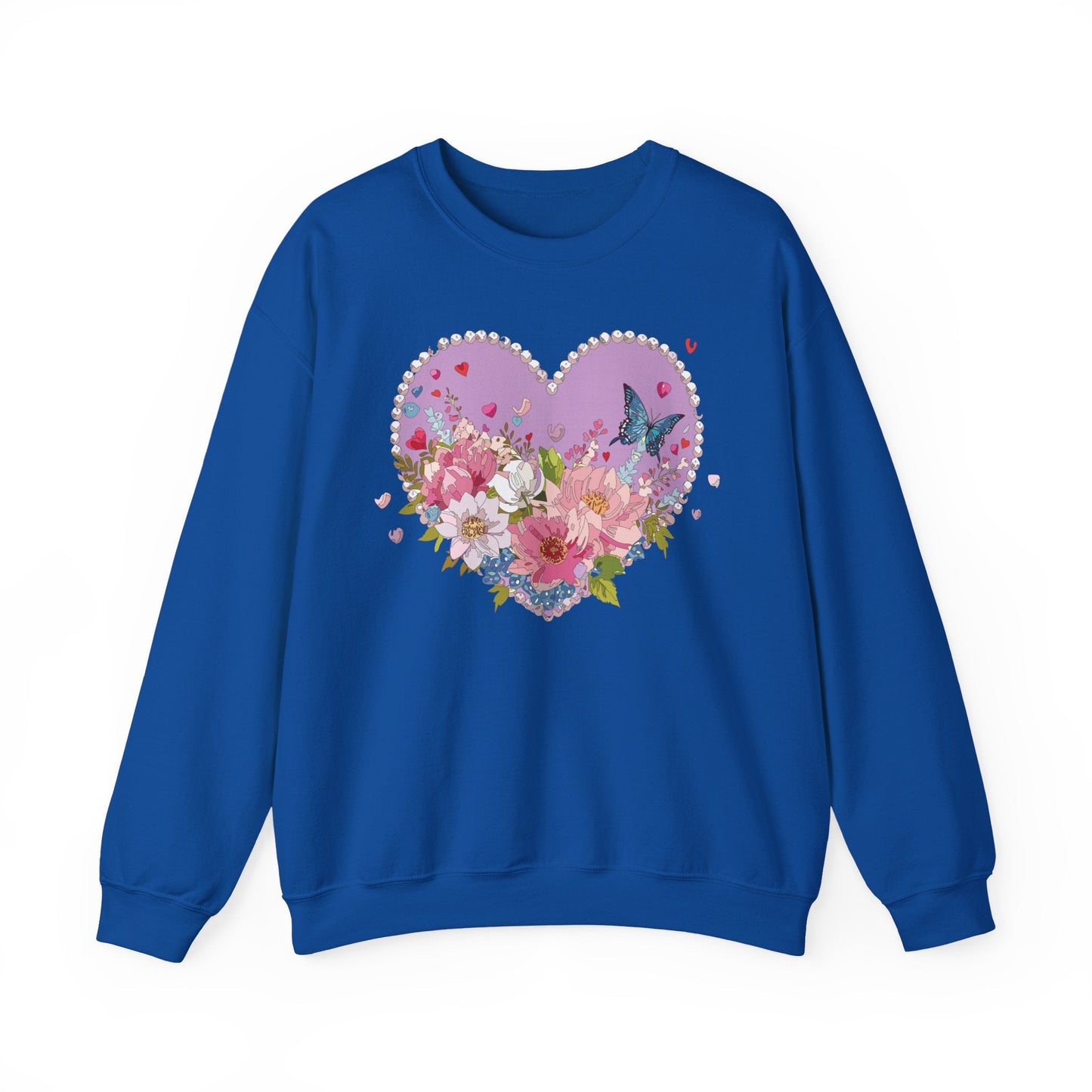 Floral Heart Sweatshirt Unisex Crewneck Valentines Day Heavy Blend Gildan 18000 Cozy Warm