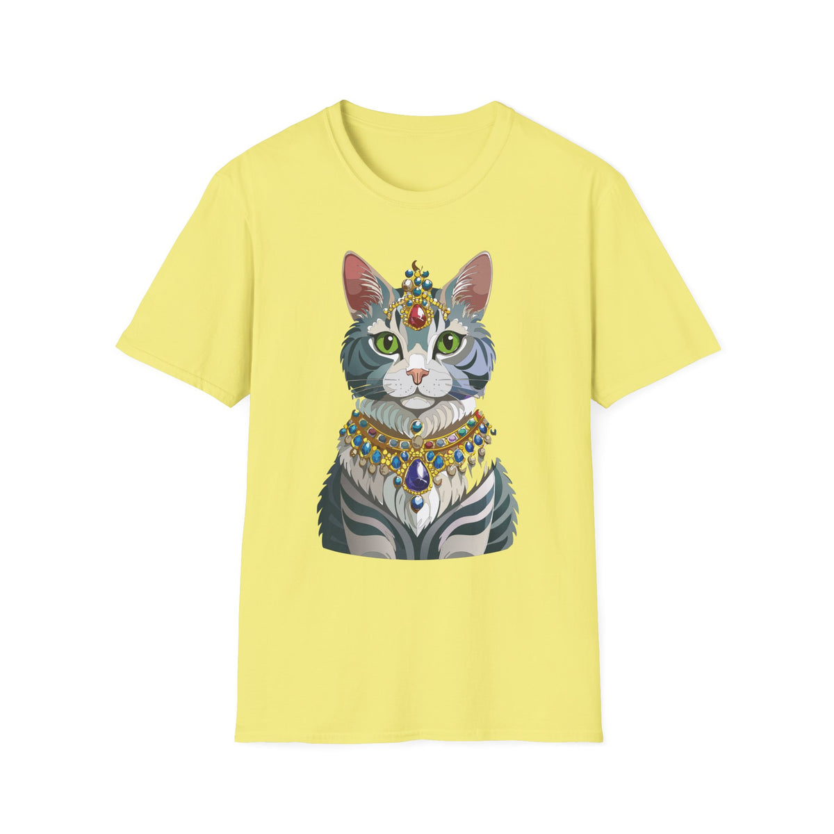 Regal Cat with Jewel Crown T-Shirt | Royal Tabby Illustration