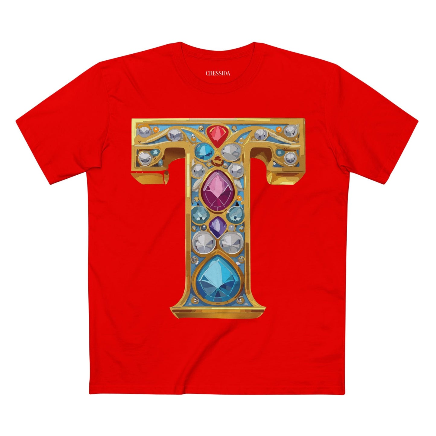 Letter T Graphic Design Tee Unisex 100 Cotton With Antique Gold Letters Artwork T-Shirt