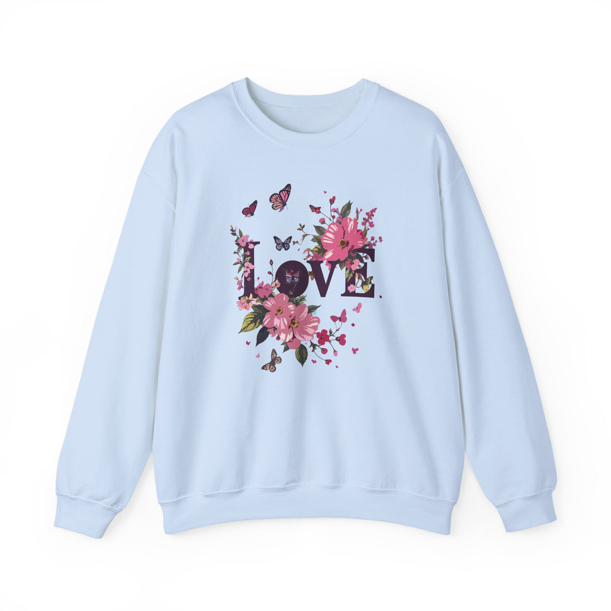 Unisex Floral Love Sweatshirt, Love Floral Sweatshirt, Floral Butterfly Sweatshirt, 50/50 Cotton-Poly Valentine's Day Sweatshirt 05