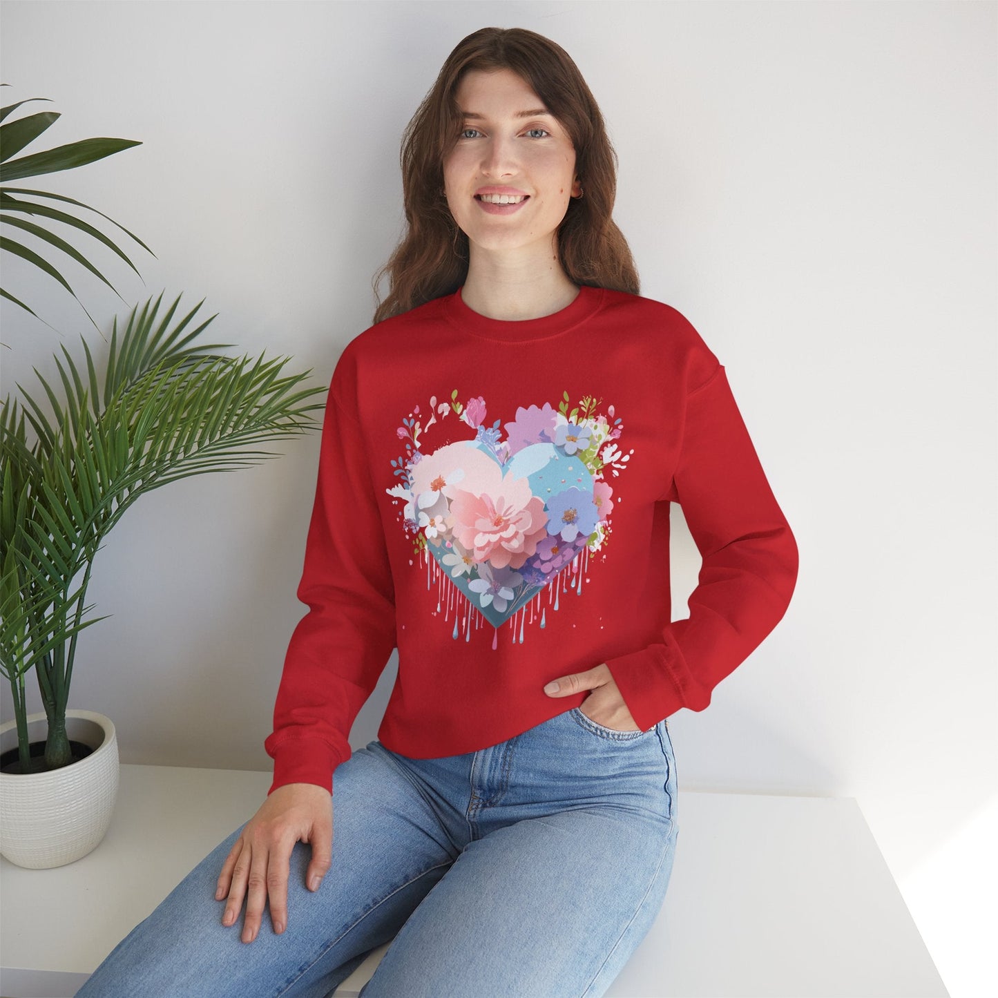 Floral Heart Sweatshirt Unisex Heavy Blend Crewneck Valentines Day Floral Love Cozy