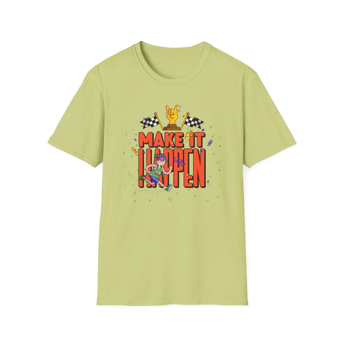 Make It Happen Racing Graphic T-Shirt Unisex Cotton Short Sleeves Gildan Softstyle 64000 Tee