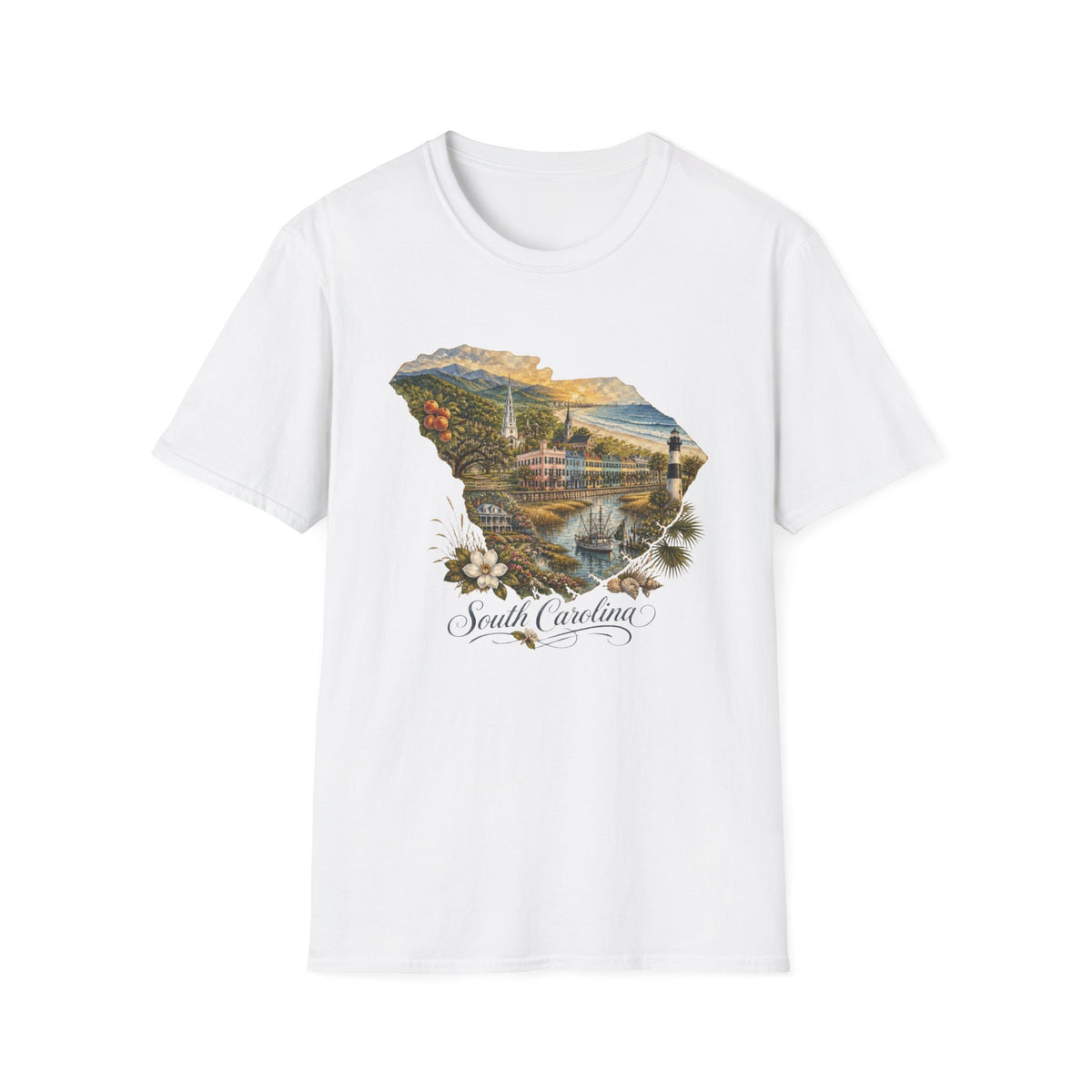 South Carolina State Travel Tourist Graphic Design Unisex 100 Cotton Gildan T-Shirt
