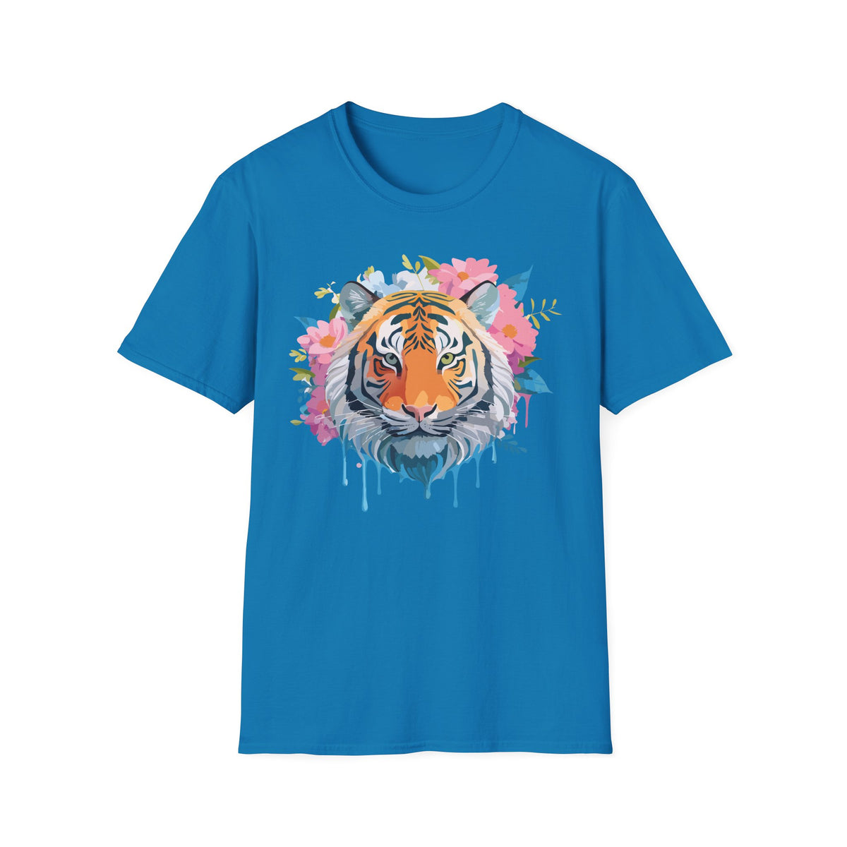 Floral Tiger Face T-Shirt | Watercolor Bloom Design