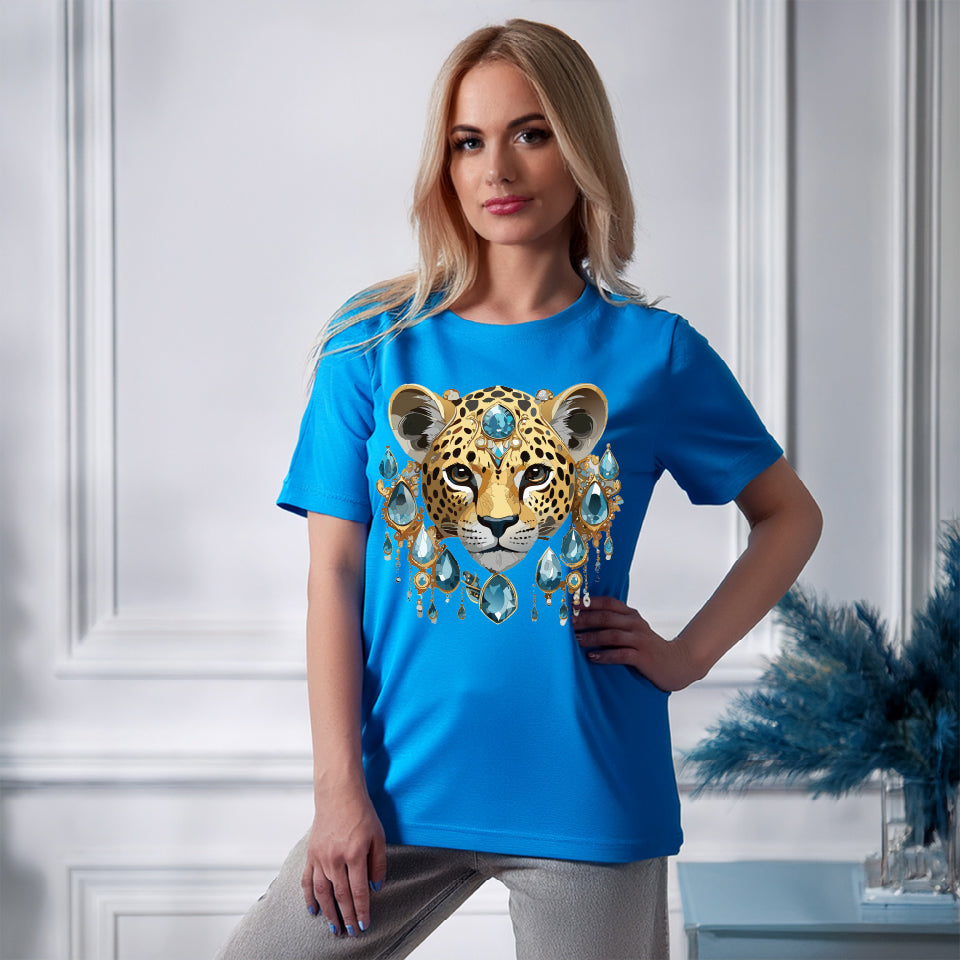 Cheetah Graphic Unisex 100 Cotton Tee With Unique Animal Golden Medallion Art Design 48