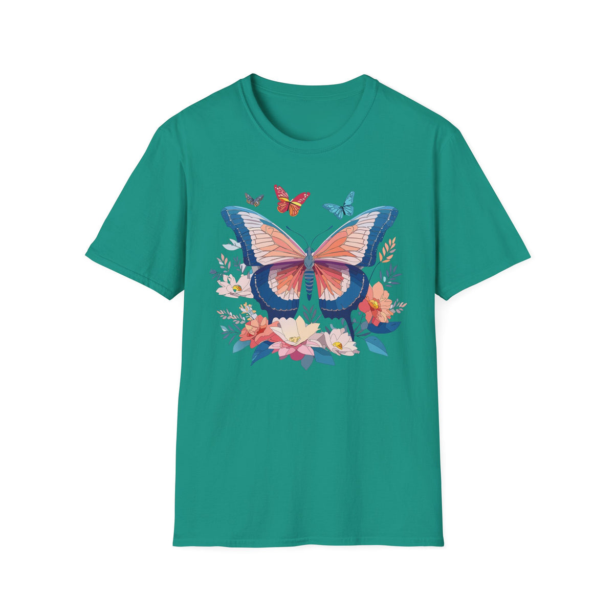 Butterfly Floral T‑Shirt — Colorful Garden Butterfly Graphic Design Unisex 100 Cotton Gildan T-Shirt