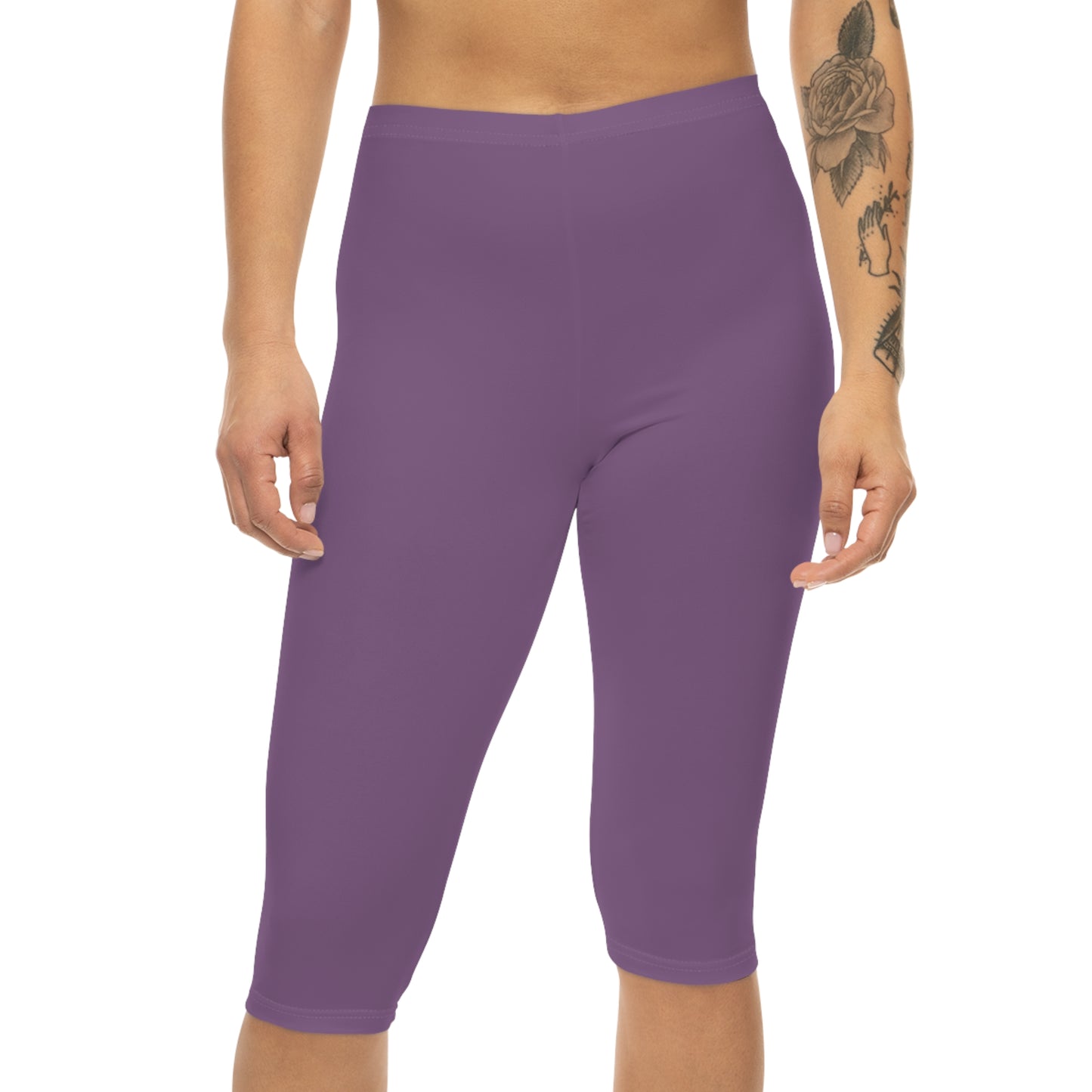 Dusty Lavender Color Women's Brushed Suede Poly Span Casual Capri Leggings XS-2XL