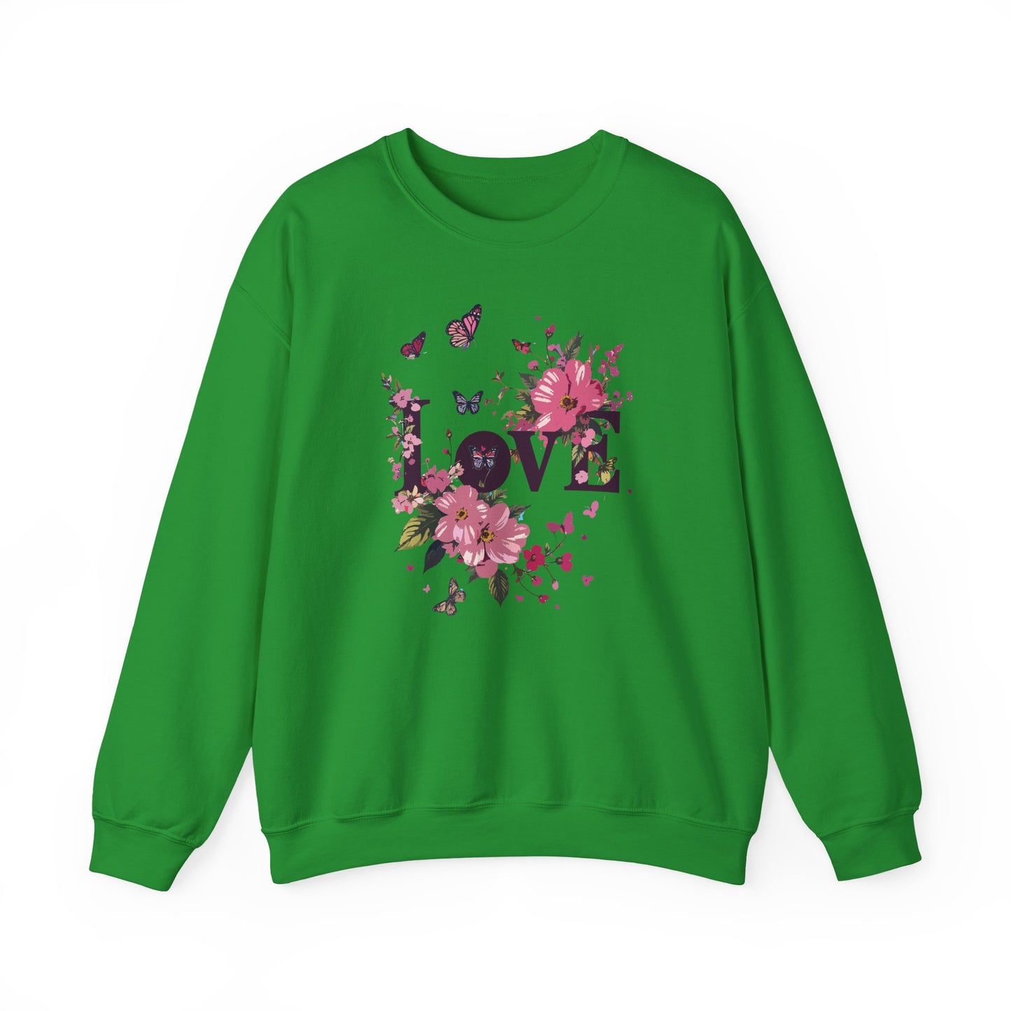 Unisex Floral Love Sweatshirt, Love Floral Sweatshirt, Floral Butterfly Sweatshirt, 50/50 Cotton-Poly Valentine's Day Sweatshirt 05