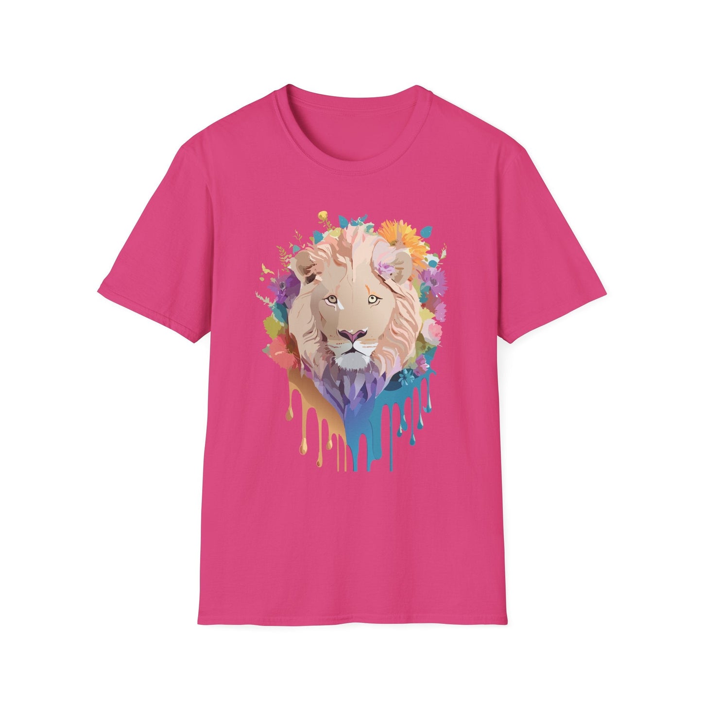 Unisex Lion Shirt Floral Lion Tee Softstyle Gildan 64000 100 Percent Cotton
