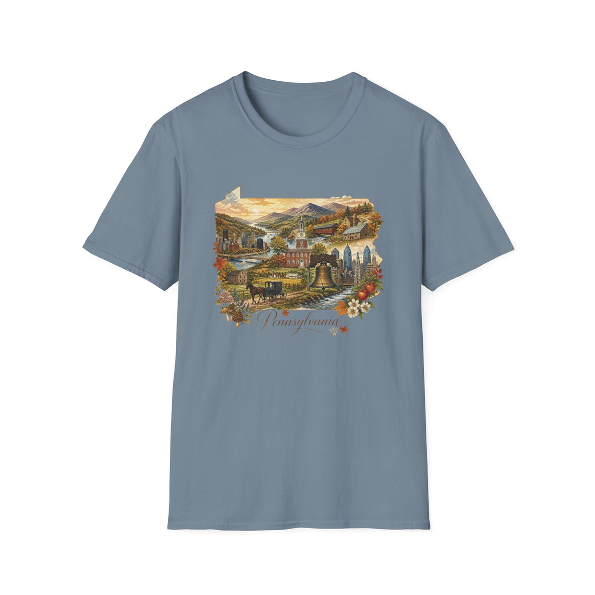 Pennsylvania State Travel Tourist Graphic Design Unisex 100 Cotton Gildan T-Shirt