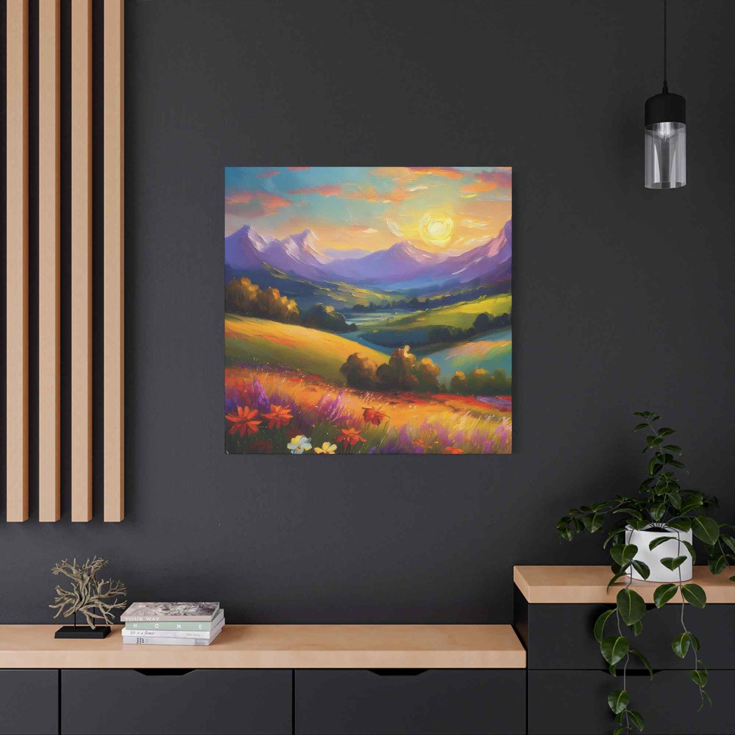 Landscape Print Canvas, Oil Paint Print 20x20, 24x24, 30x30, 32x32, 36x36 Art Design Print Pine-Wood Inner Frame MC-38