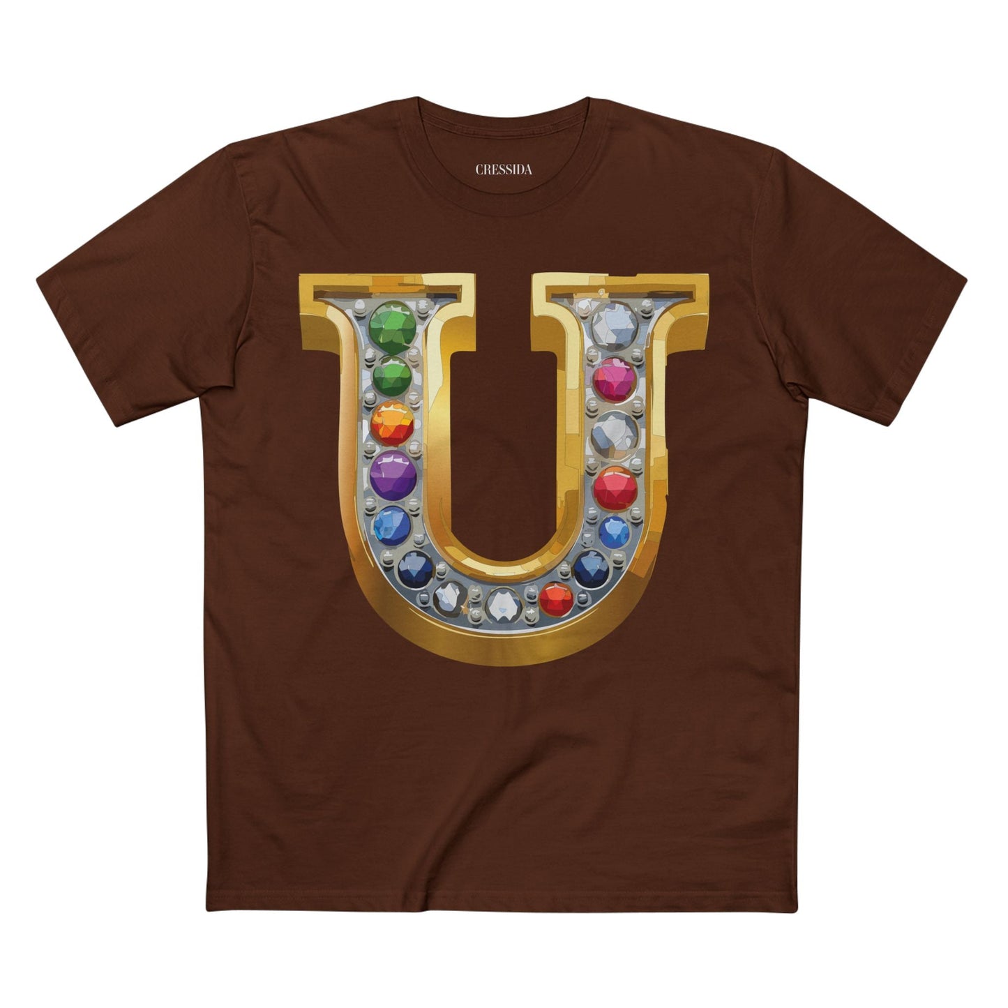 Letter U Graphic Design Tee Unisex 100 Cotton With Antique Gold Letters Artwork T-Shirt