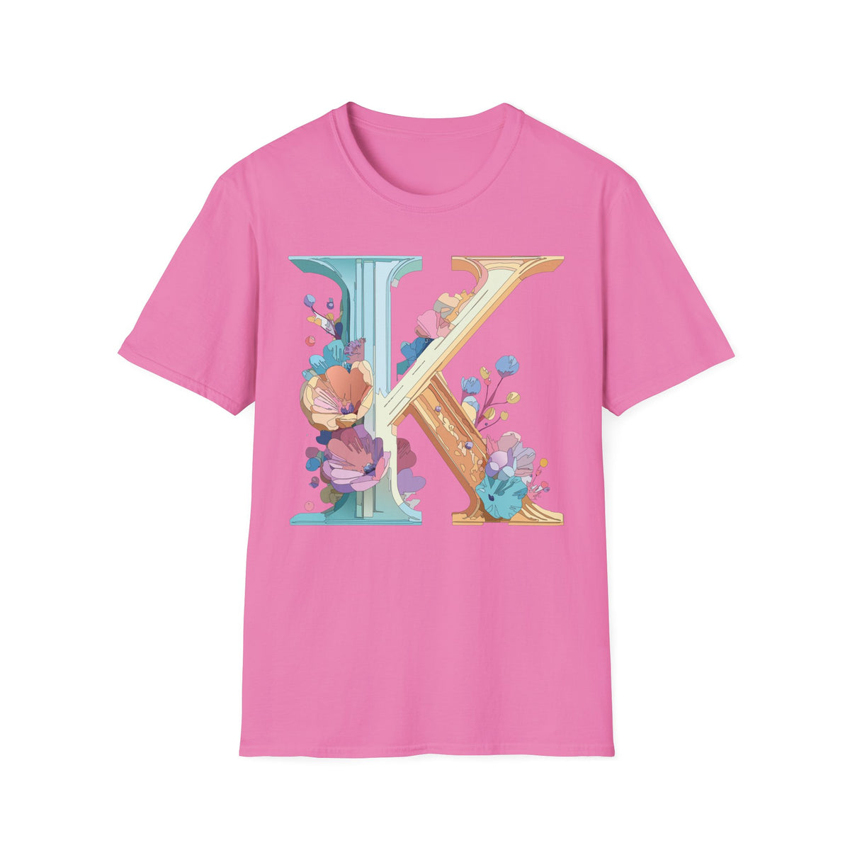 Floral Letter K T-Shirt | Initial Monogram Tee