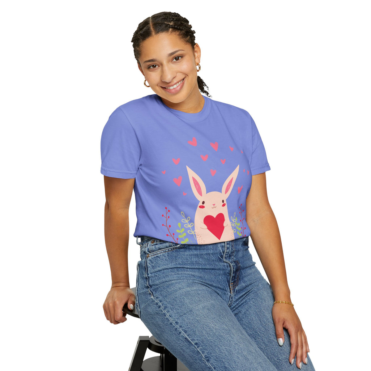 Easter Bunny Heart T-Shirt, Tee Shirt with Easter Signature, T Shirt with Easter Prints, Tee Shirt with Easter Design