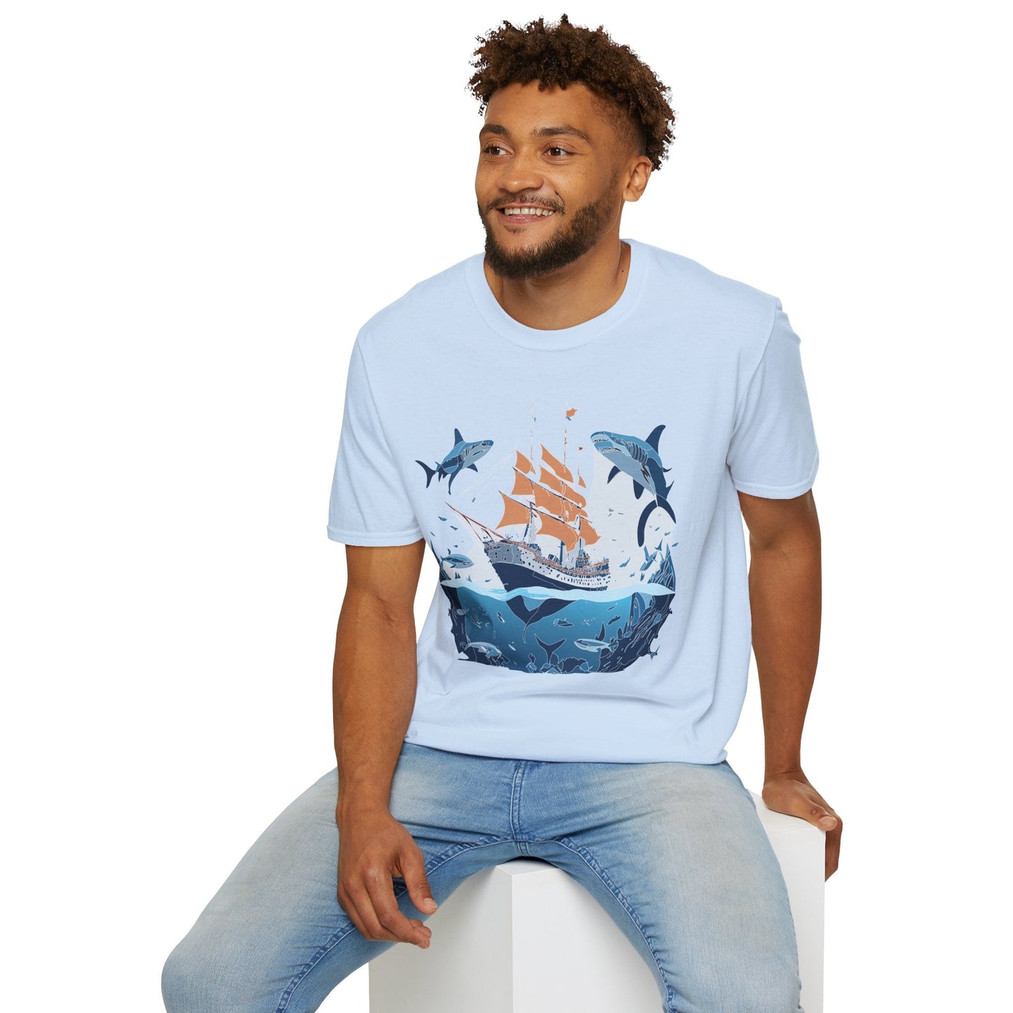 Ocean Tee Shirt Unisex Gildan Softstyle 64000 Ring Spun Cotton Art Print Graphic Ocean Design