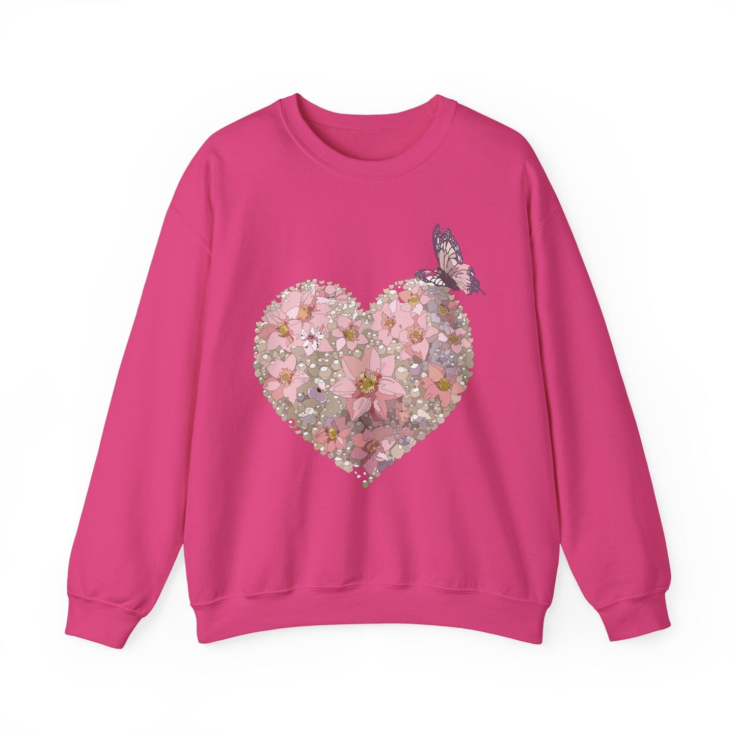 Unisex Floral Heart Sweatshirt Floral Love Valentines Day Gildan 18000 Heavy Blend Crewneck