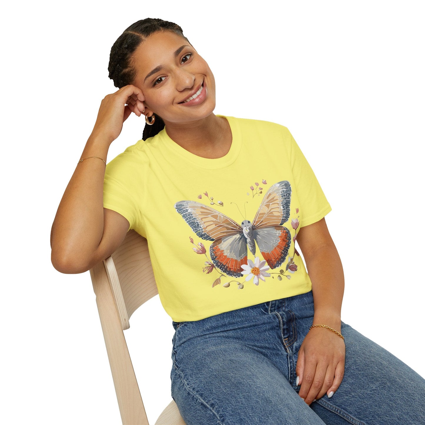 Unisex Butterfly T Shirt Softstyle Gildan 64000 Comfortable Durable Tee For Everyday Wear