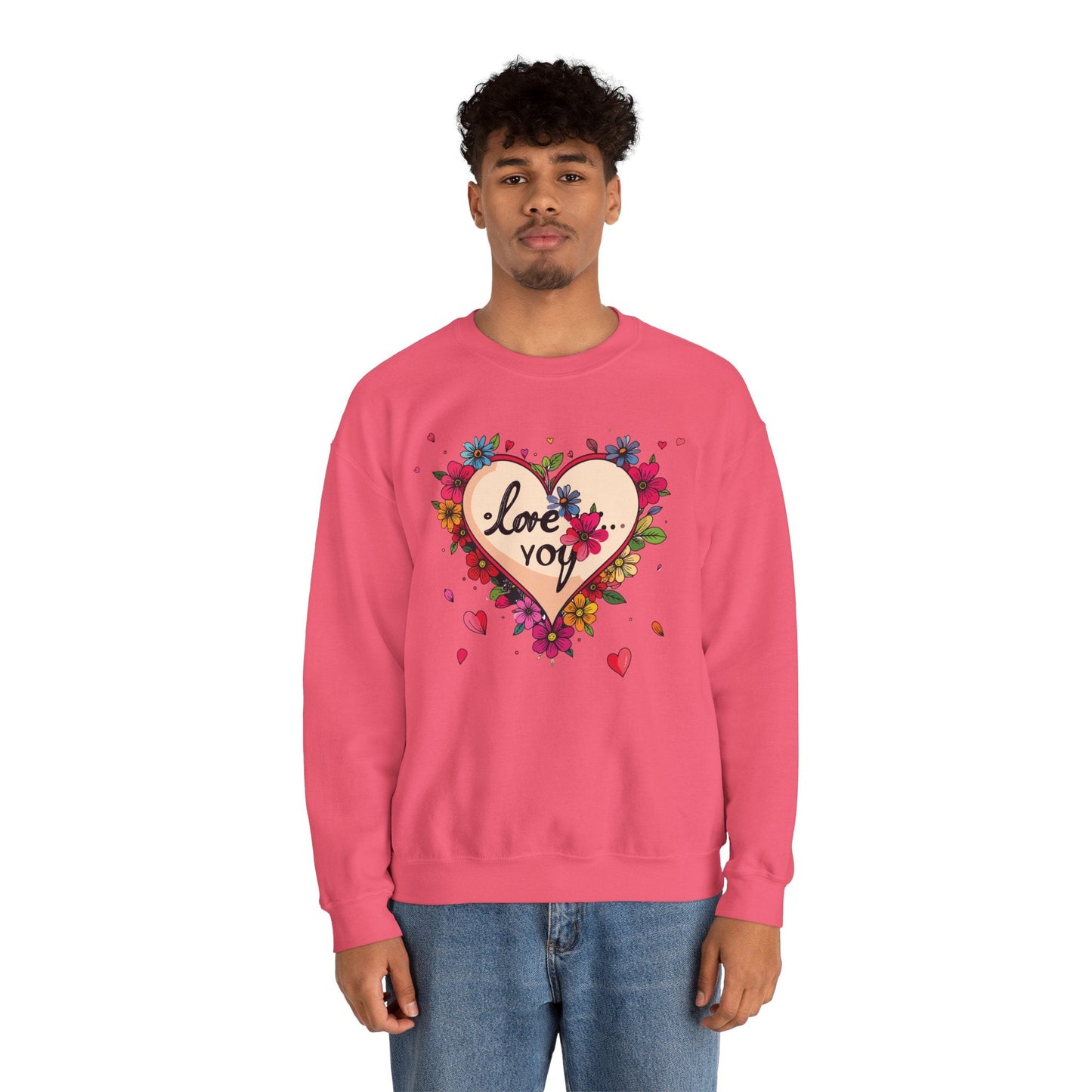 Floral Heart Love Sweatshirt Floral Heart Valentines Day Unisex Crewneck Fifty Fifty Cotton Polyester