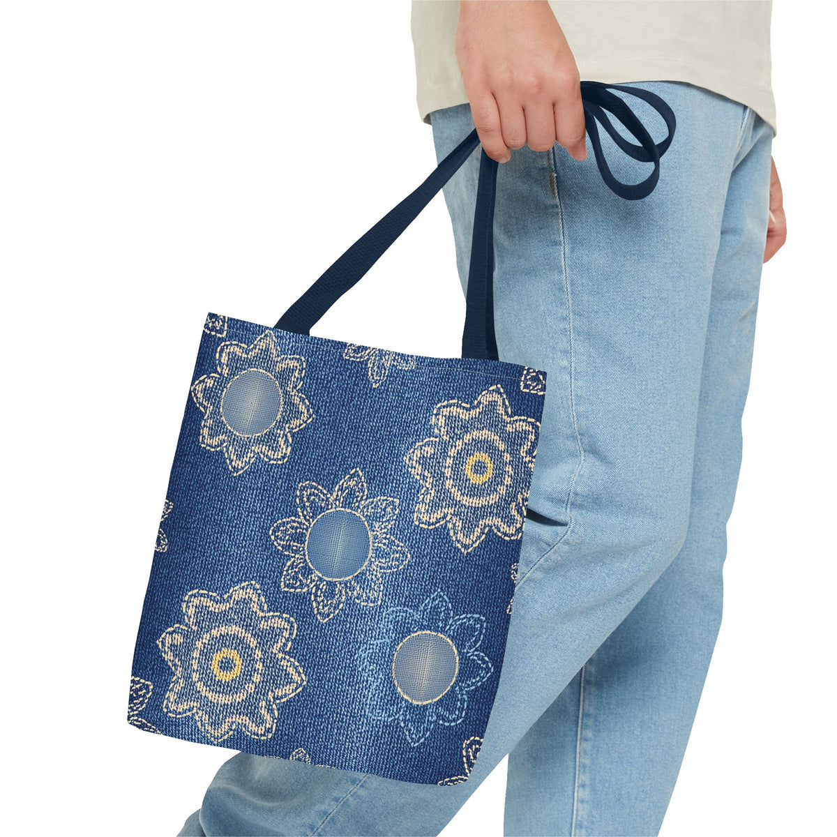 Denim Fabric Imitation Print Unisex Canvas Bag Poly Spun 3 Sizes Tote Bag 121
