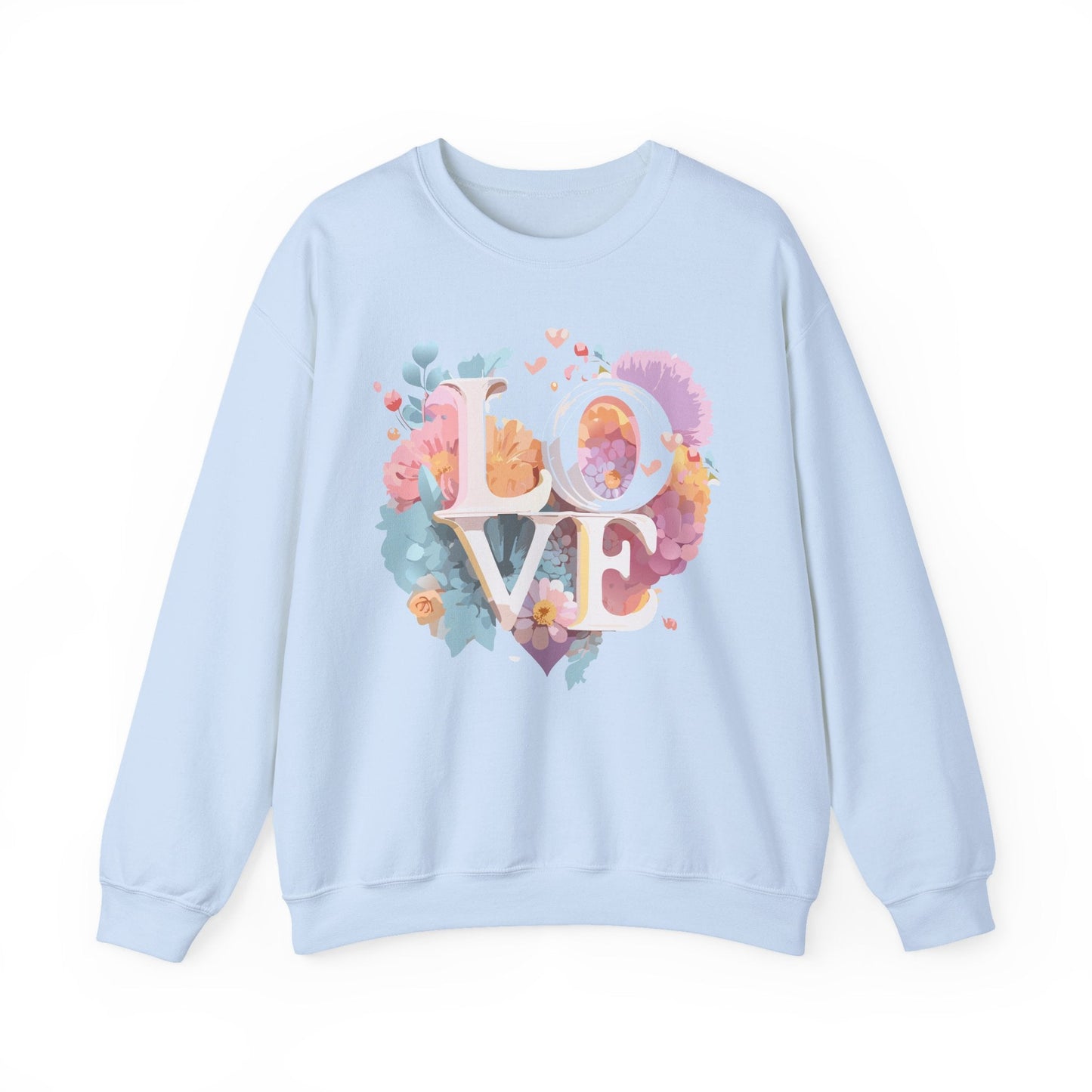 Floral Love Sweatshirt For Valentines Day Unisex Crewneck 50 50 Cotton Polyester Gildan 18000