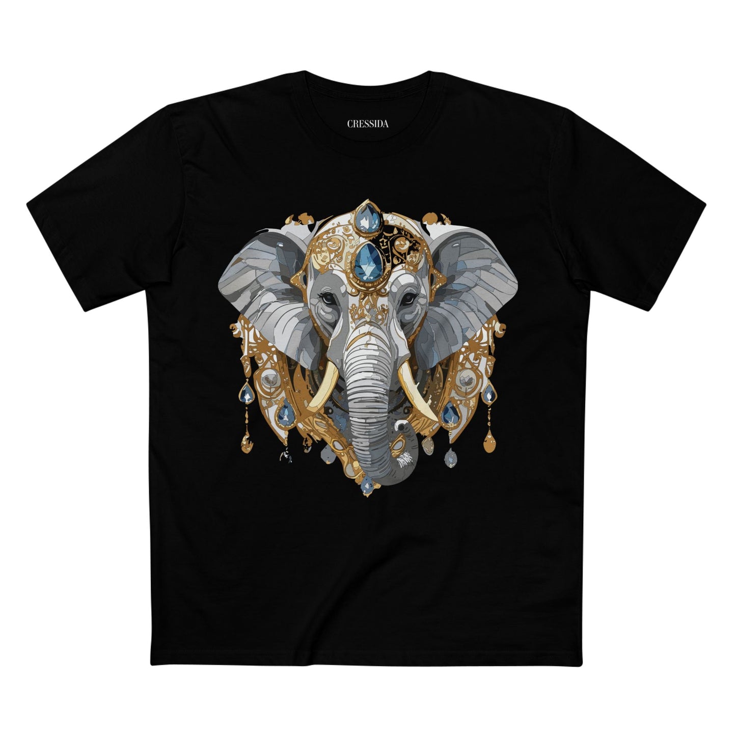 Elephant Graphic Unisex 100 Cotton Tee With Unique Animal Golden Medallion Art Design 37
