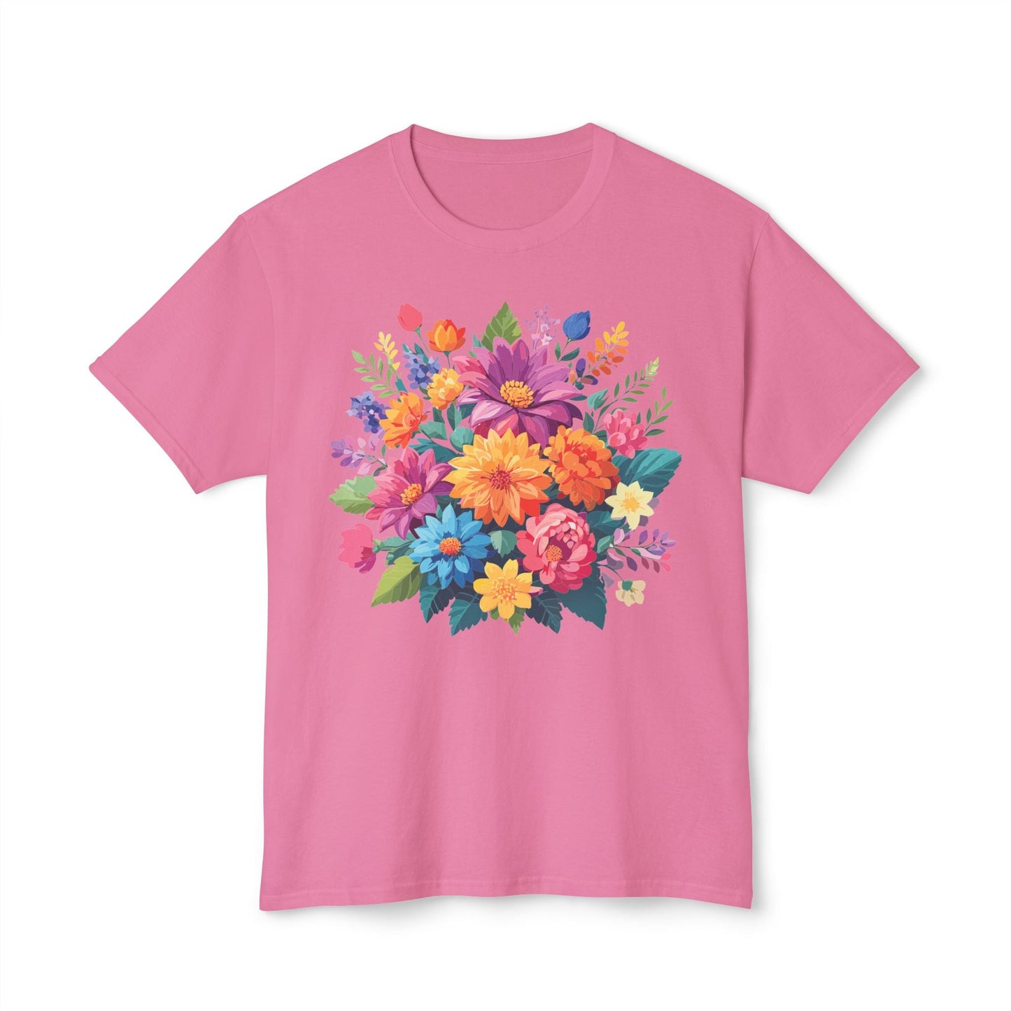 Unisex HD Cotton T Shirt With Floral Art Print Vintage Flowers Tee For Everyday Style