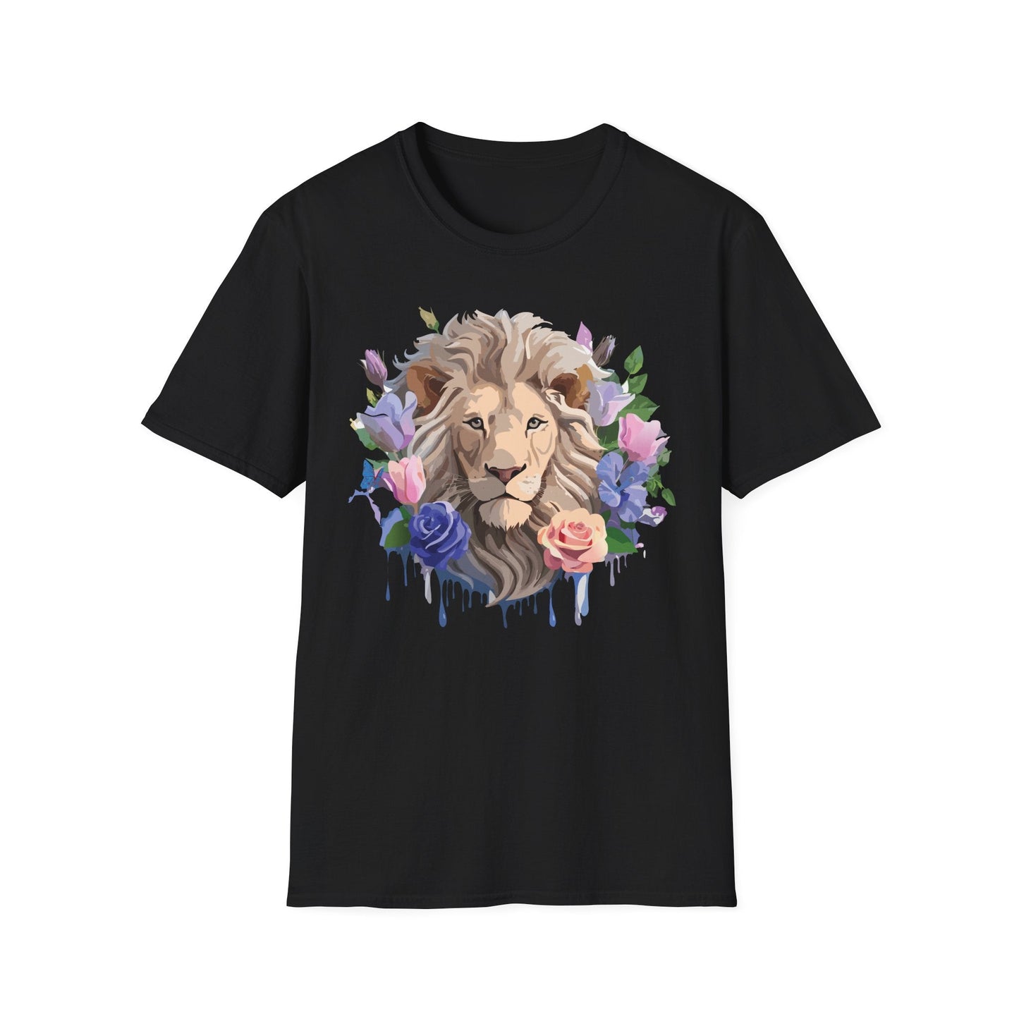 Unisex Floral Lion Tee Shirt Softstyle Gildan 64000 100 Percent Cotton