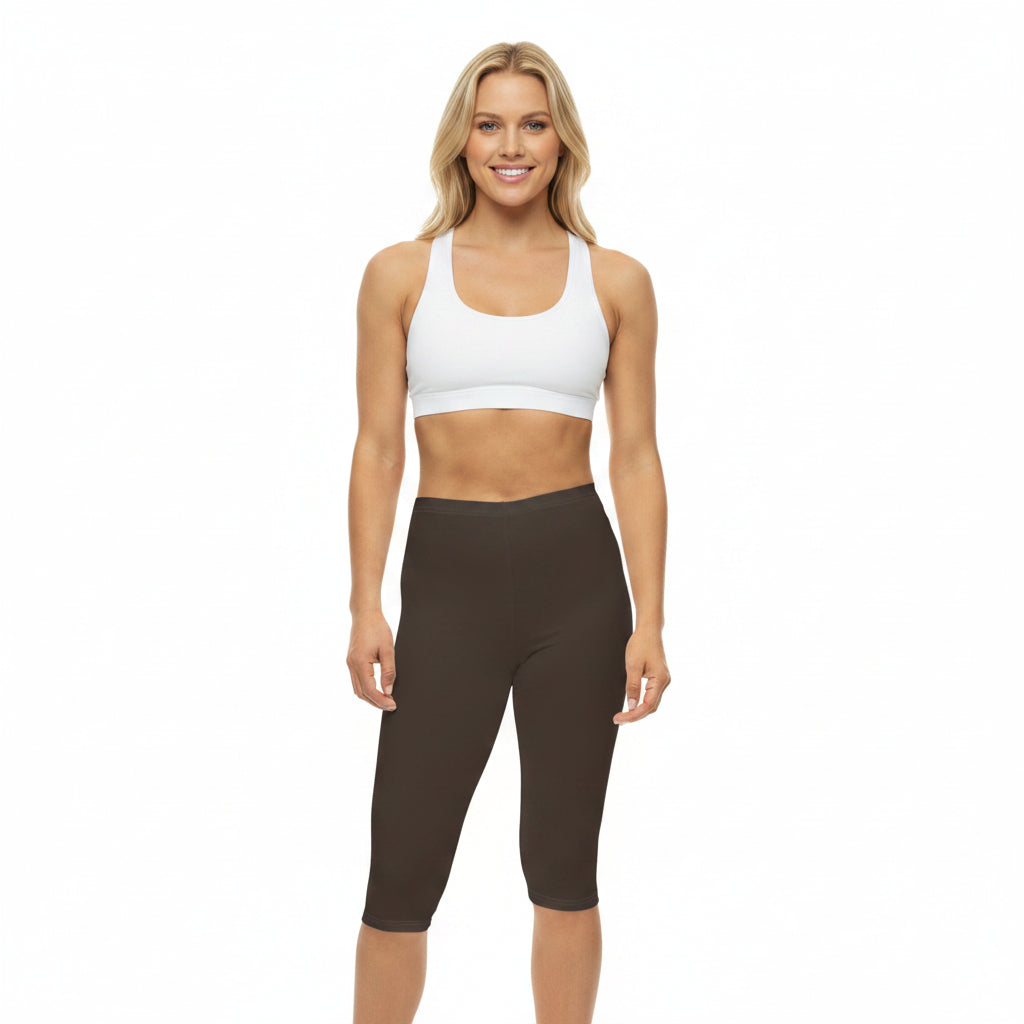 Taupe Color Women's Brushed Suede Poly Span Casual Capri Leggings XS-2XL