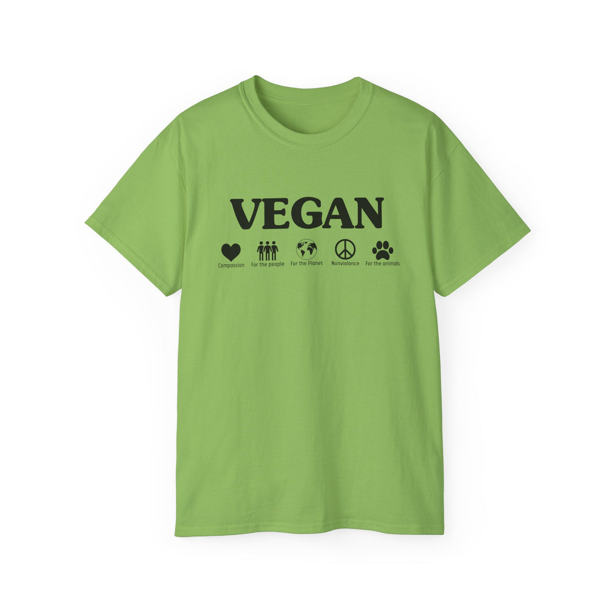 Vegan Icons Tee | Heart, People, Earth, Peace, Paw Symbols