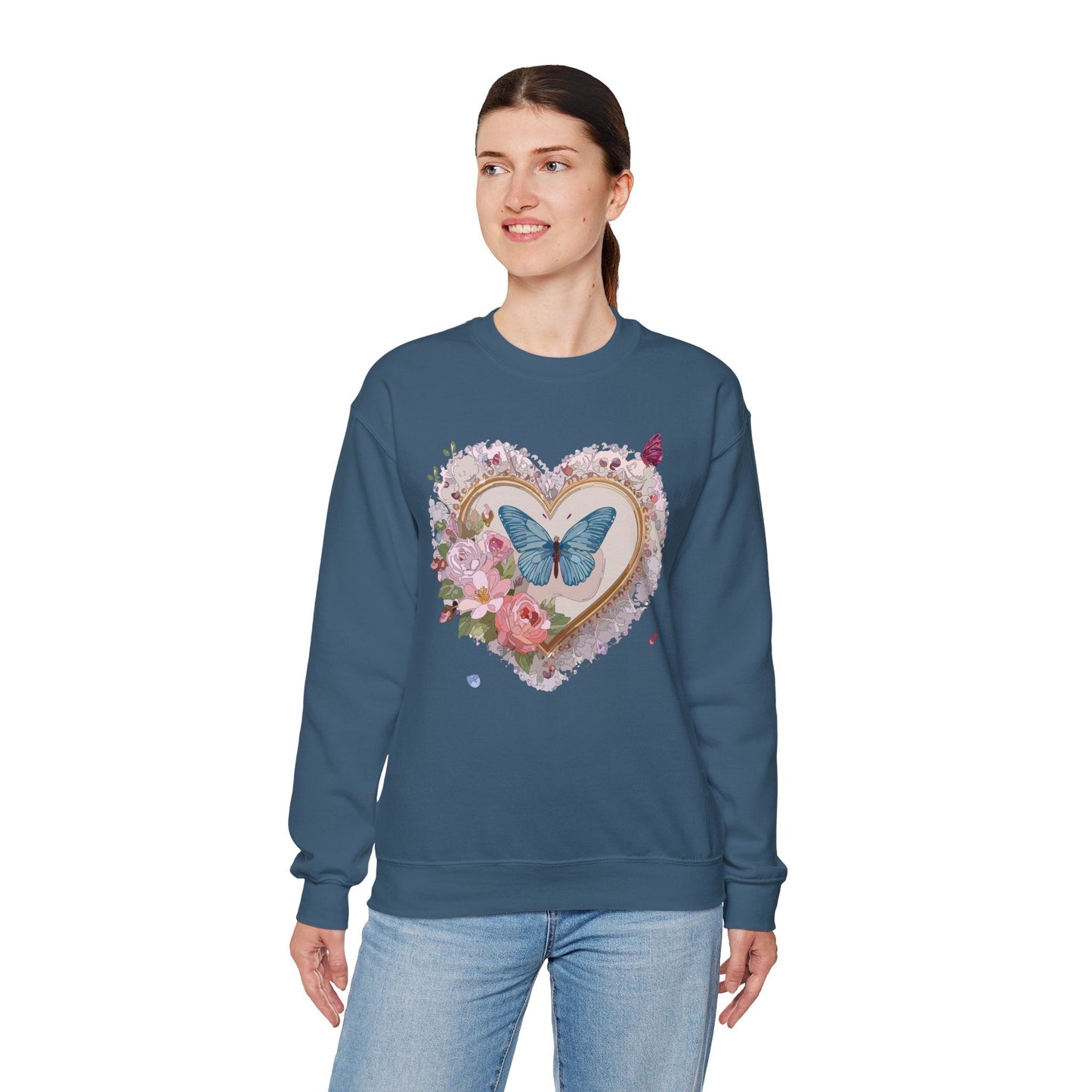 Floral Heart Unisex Crewneck Sweatshirt Valentines Floral Love Gildan 18000 Heavy Blend