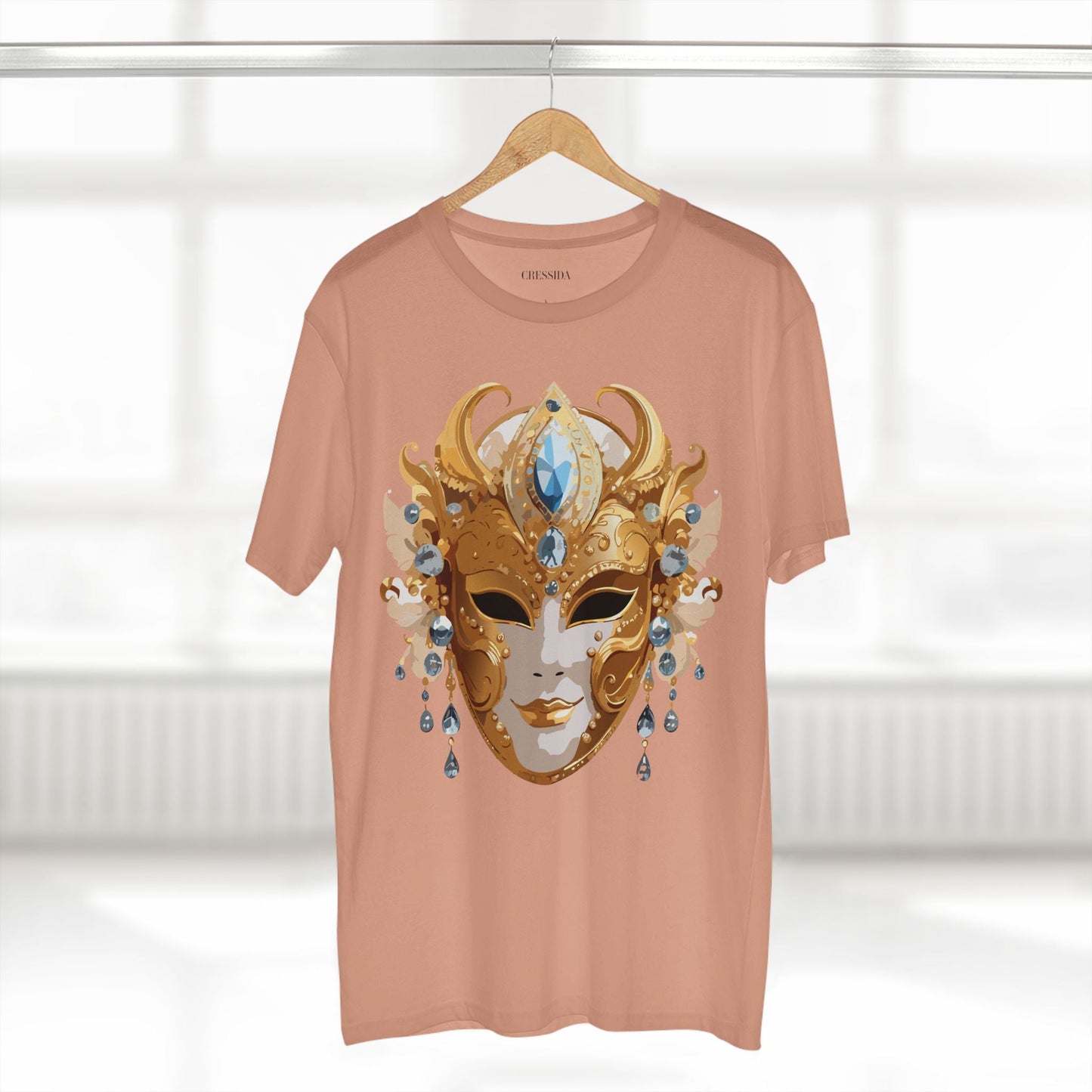 Carnival Mask Graphic T-Shirt Unisex 100 Cotton With Antique Gold Art Design Tee 22