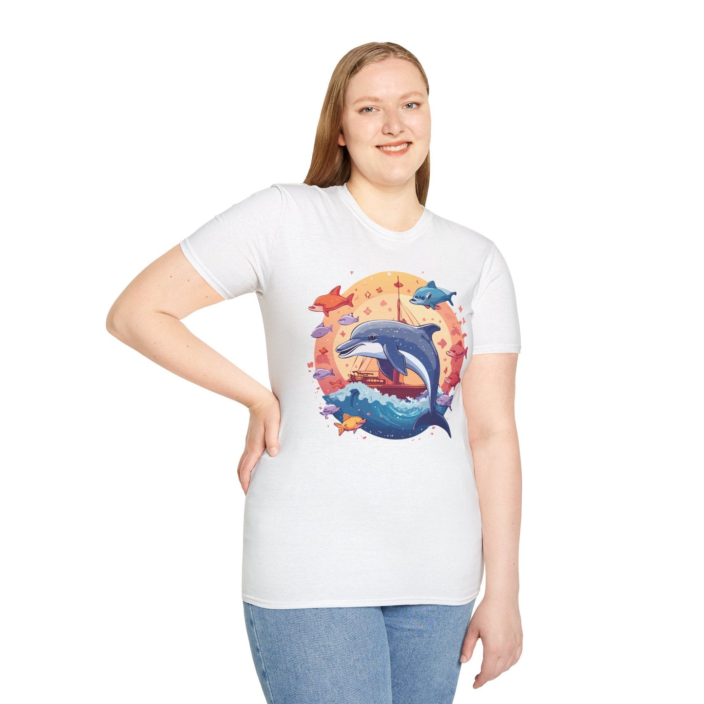 Dolphin Shirt Unisex Softstyle Cotton Tee 100 Percent Ring Spun Lightweight Breathable