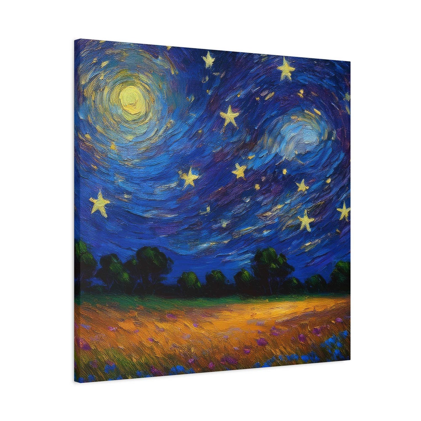Starry Night Print Canvas, Oil Paint Print 20x20, 24x24, 30x30, 32x32, 36x36 Art Design Print Pine-Wood Inner Frame MC-39