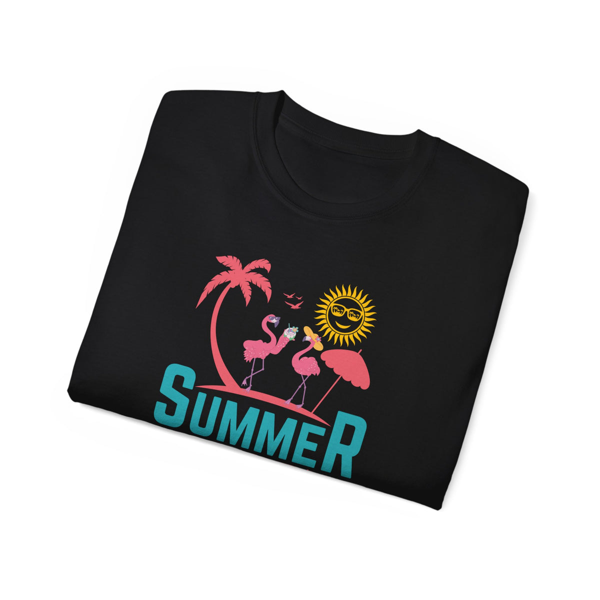 Summer Party Flamingo Tee | Tropical Palms Sun Retro Graphic