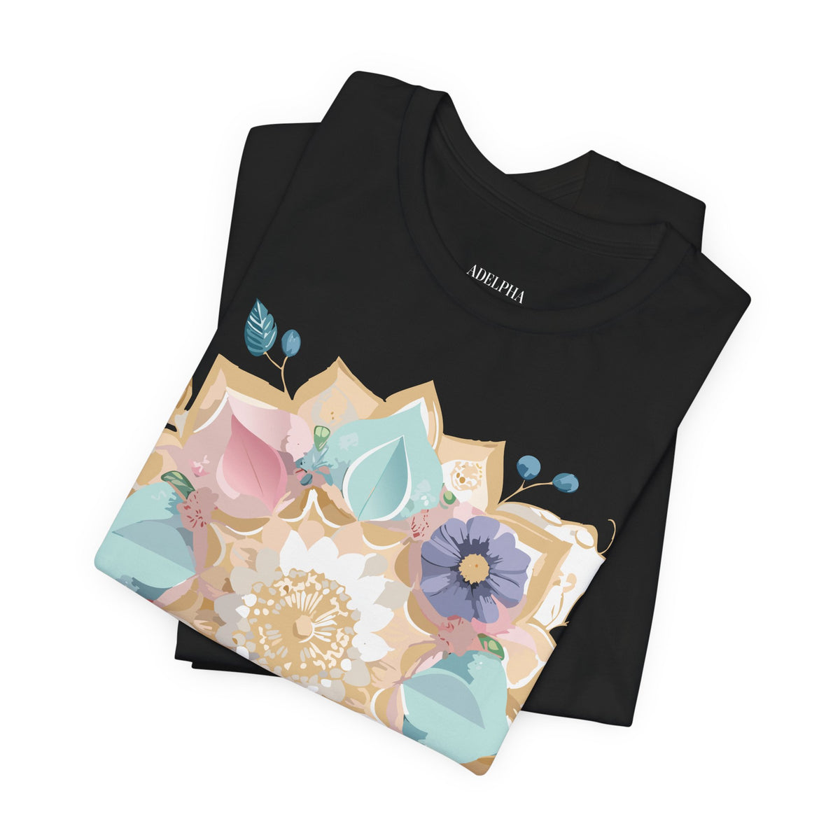 Mandala Graphic Unisex Cotton Bella+Canvas Tee with Floral Art Design d26