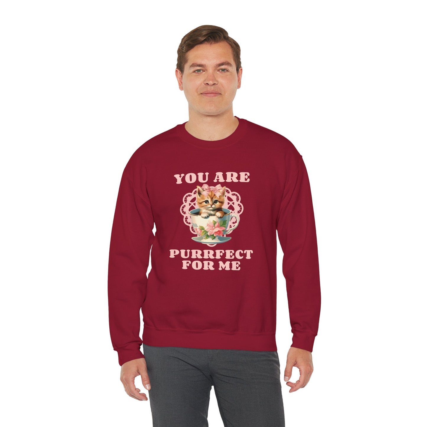 Cat Sweatshirt With Heart Print Valentines Day Unisex 50 50 Cotton Poly Crewneck