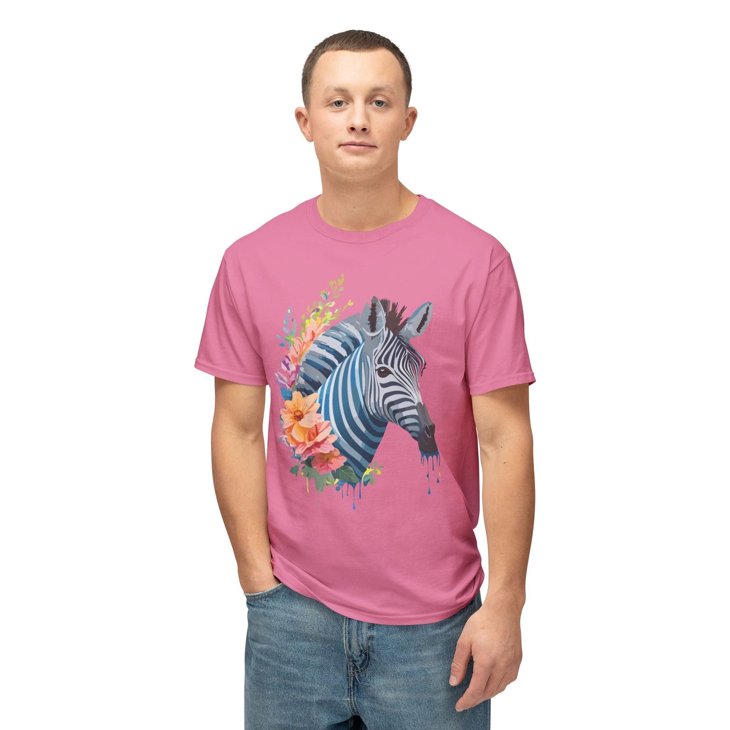 Unisex Zebra Art Print T Shirt 100 Percent Cotton Vintage Floral Design Tee Made In USA